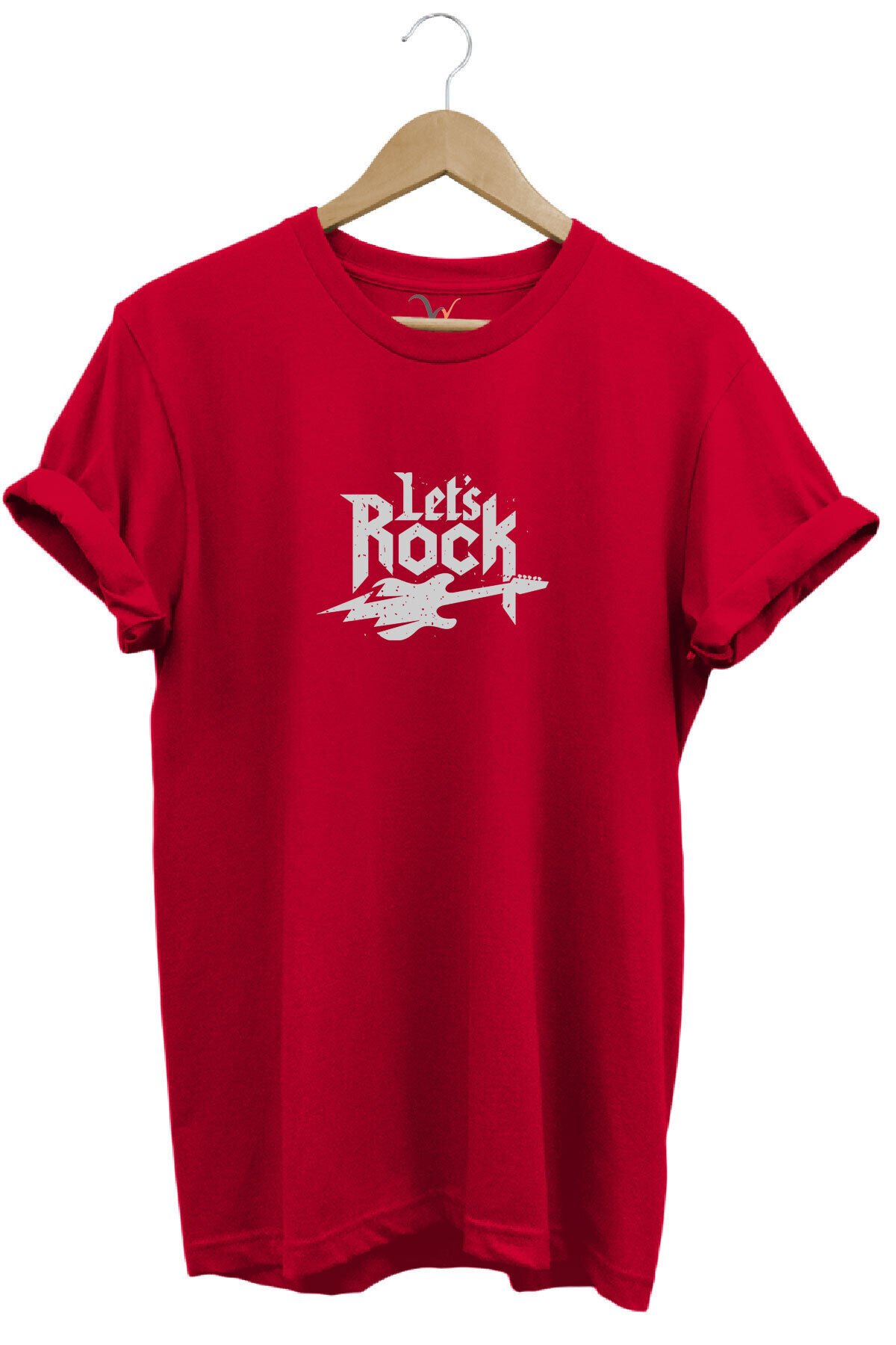 Lets Rock Elektro Gitar Baskılı Festival %100 Pamuk Regular Fit Bisiklet Yaka Mavi T-shirt Kırmızı - L