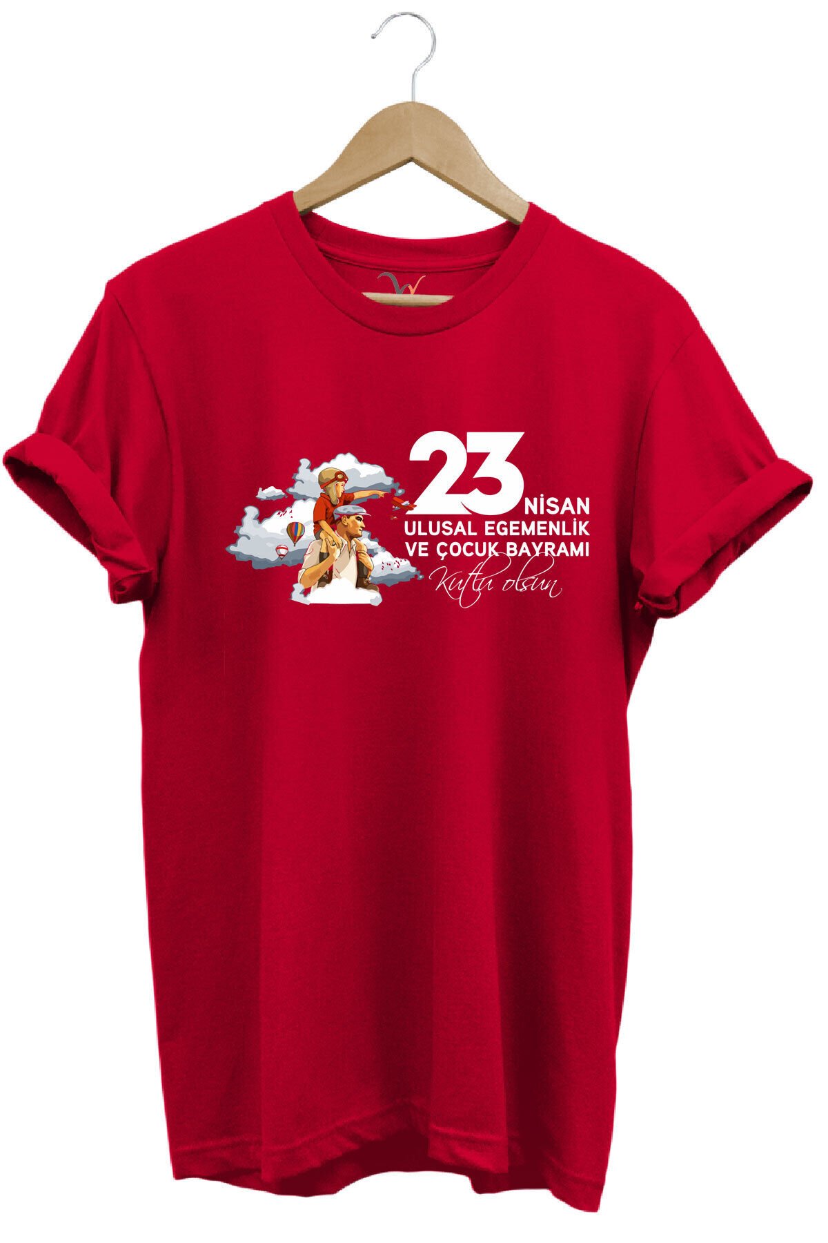 23 Nisan Çocuk Bayramı Mustafa Kemal ATATÜRK Baskılı %100 Pamuk Regular Fit Bisiklet Yaka T-Shirt Kırmızı - XL