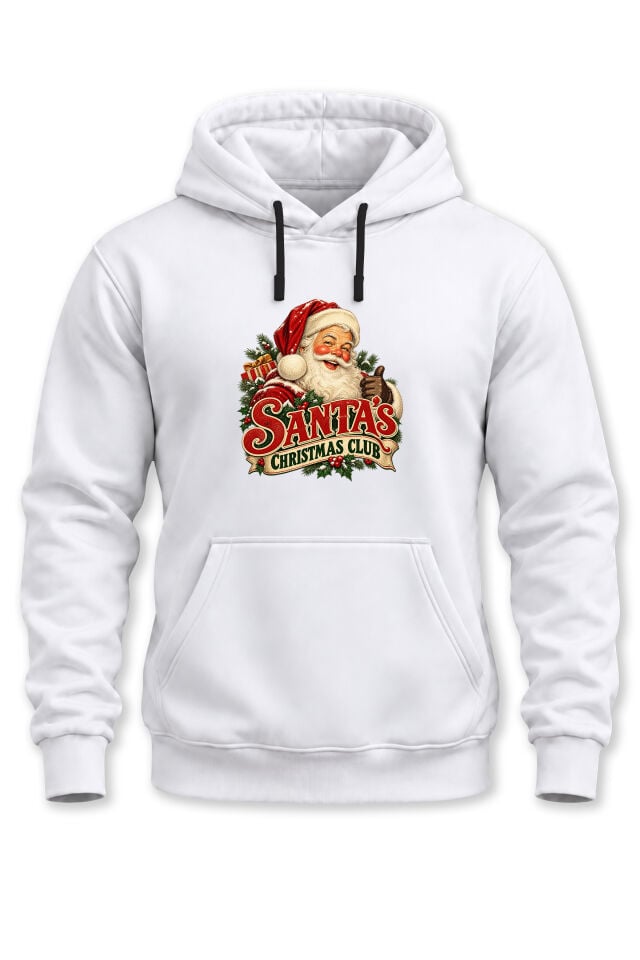 Unisex Yılbaşı Temalı Vintage Noel Baba Santa's Christmas Club Baskılı Kapüşonlu Sweatshirt Hoodie