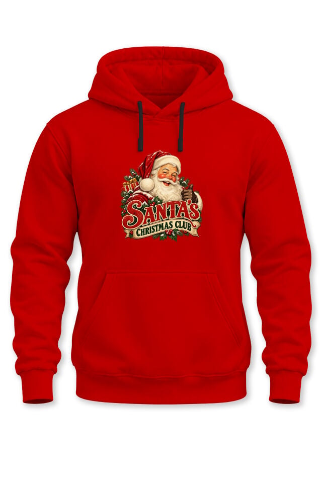 Unisex Yılbaşı Temalı Vintage Noel Baba Santa's Christmas Club Baskılı Kapüşonlu Sweatshirt Hoodie