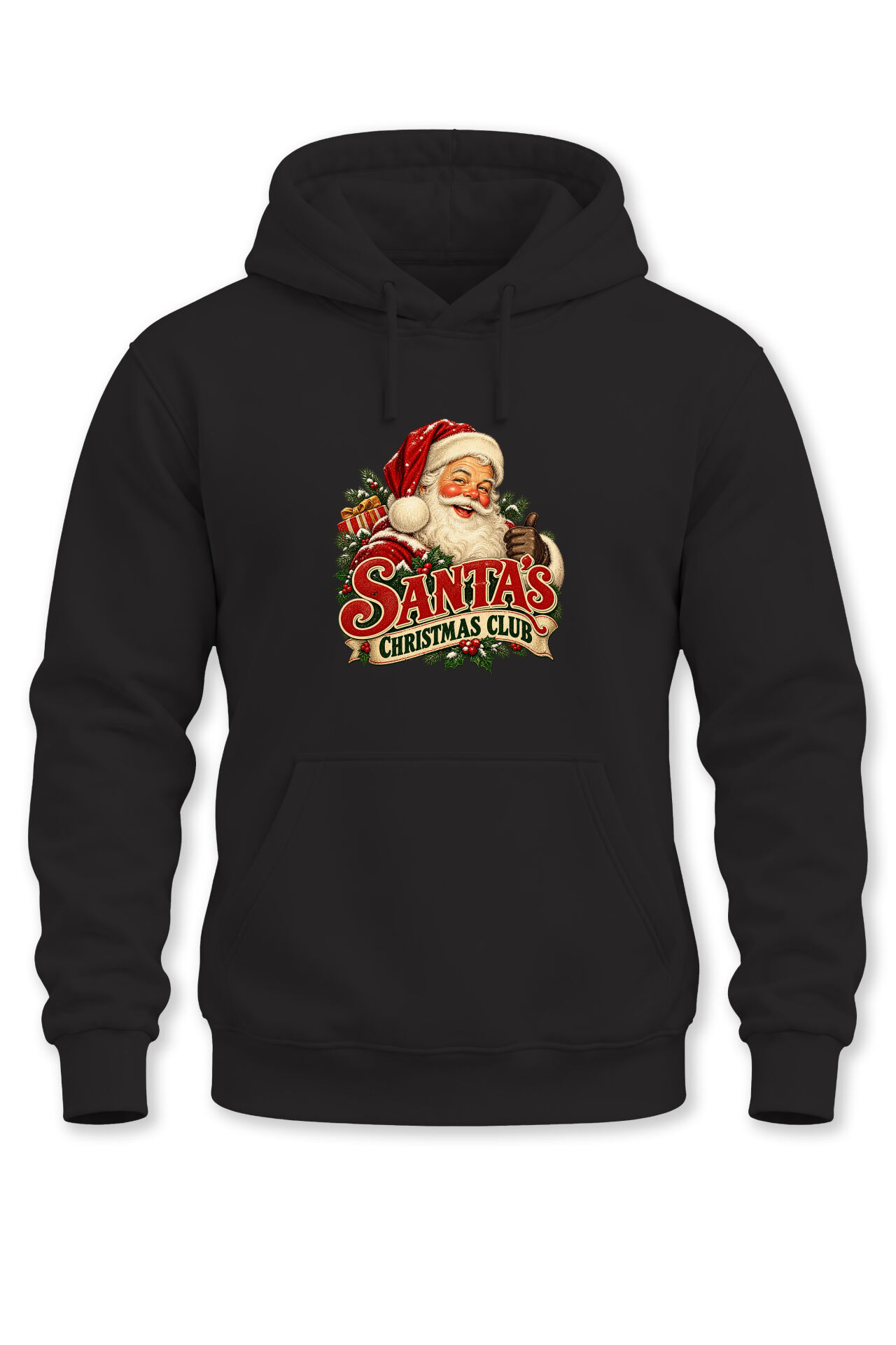 Unisex Yılbaşı Temalı Vintage Noel Baba Santa's Christmas Club Baskılı Kapüşonlu Sweatshirt Hoodie