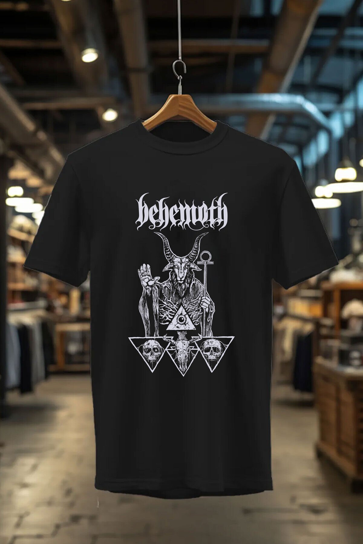 Unisex Streetwear Behemoth Şık Tasarımlı %100 Pamuk Bisiklet Yaka Siyah T-shirt Siyah - XL