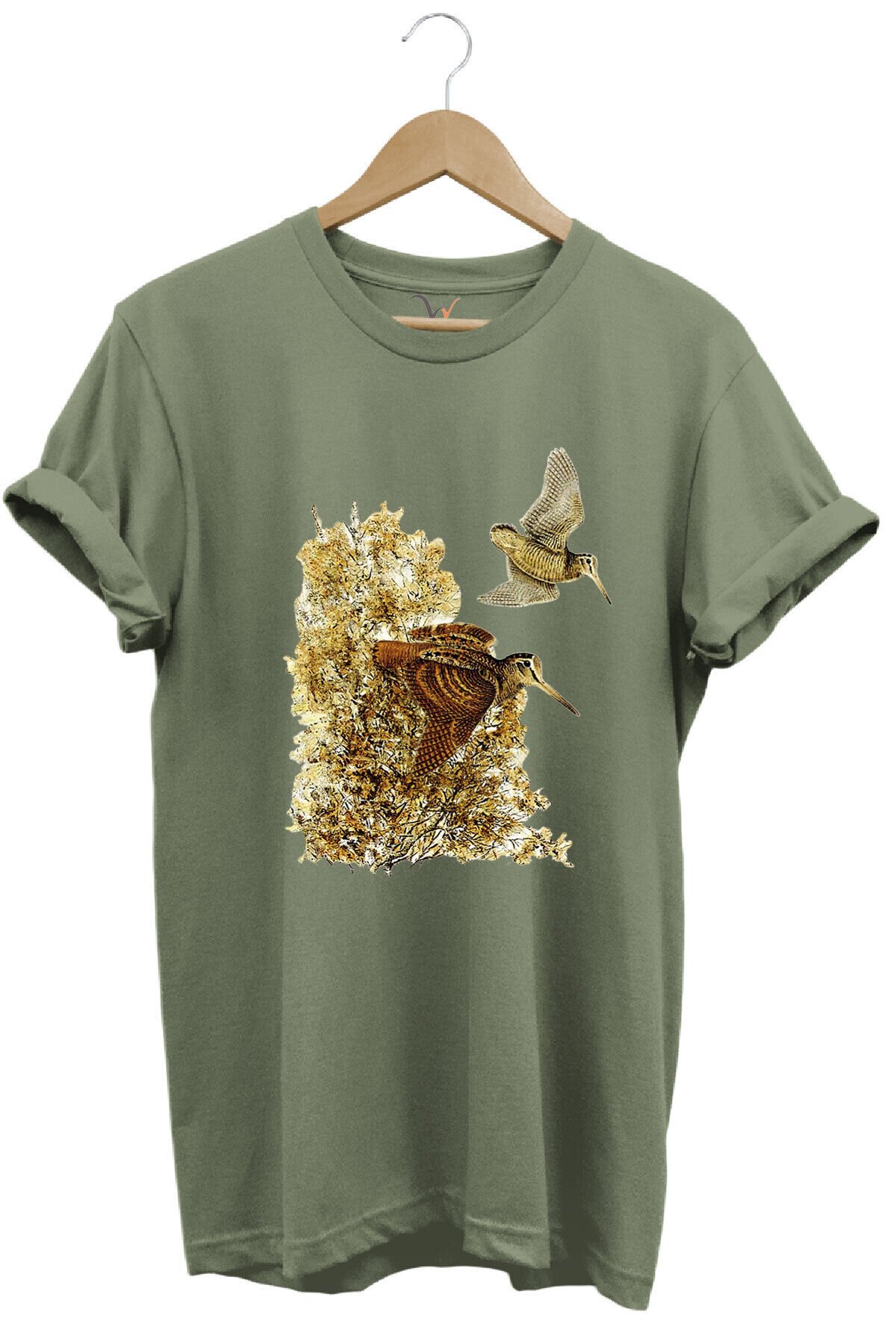 Hunter Avcılık Çulluk Avcılığı Vahşi Yaşam Baskılı Regular Fit %100 Pamuk Lacivert T-shirt Haki - 3XL