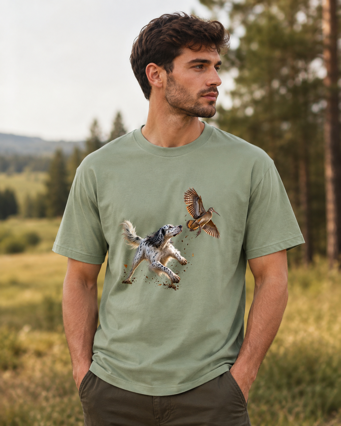 Unisex Çulluk ve Av Köpeği Baskılı T-Shirt – Avcılık Outdoor Doğa Temalı Tişört
