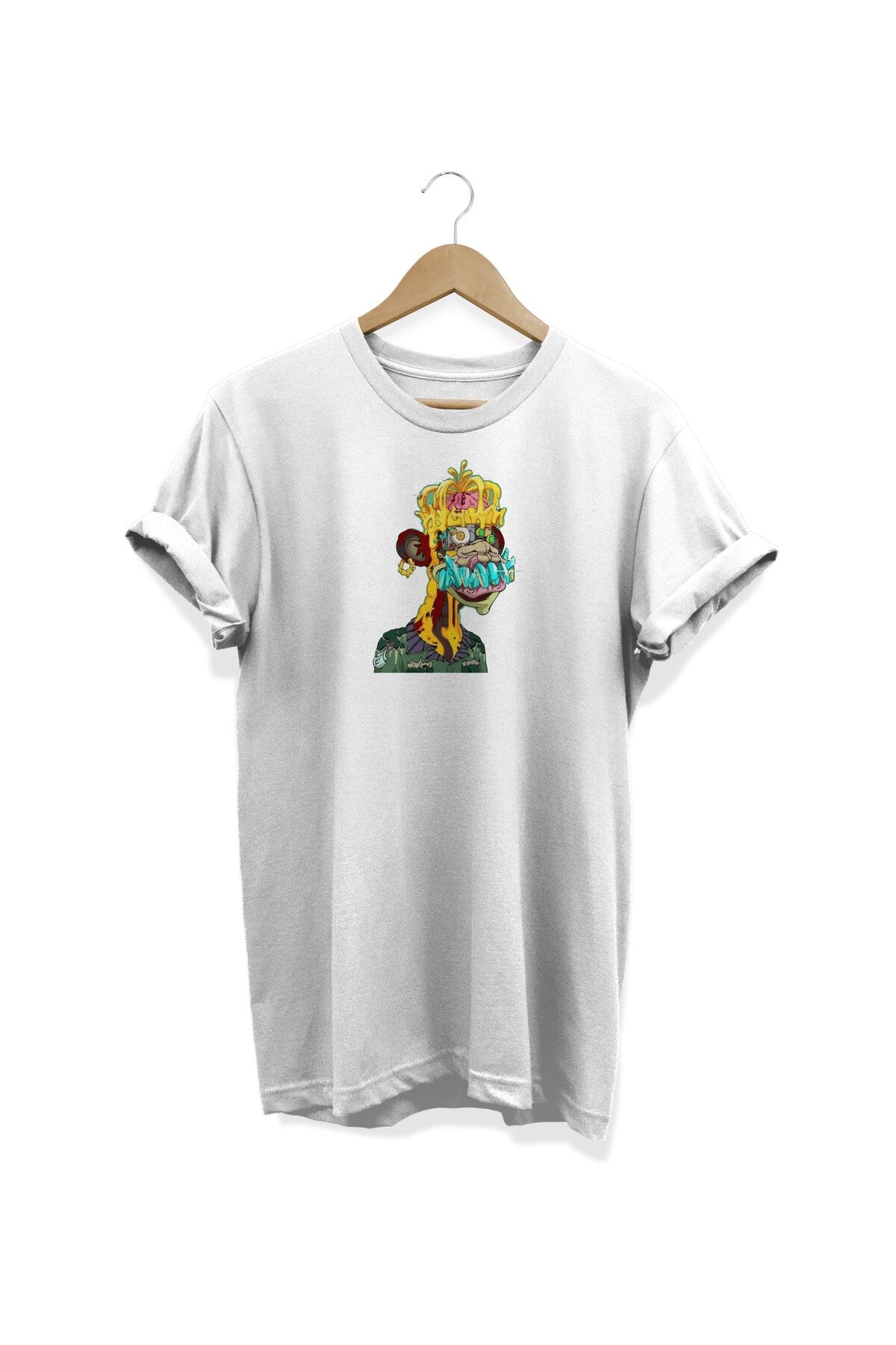 Maymun Baskılı Beyaz T-shirt