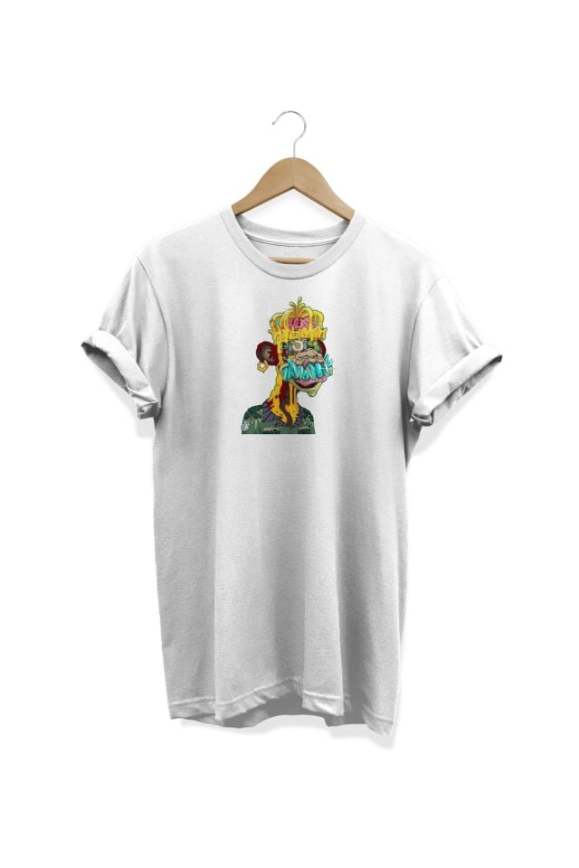 Maymun Baskılı Beyaz T-shirt