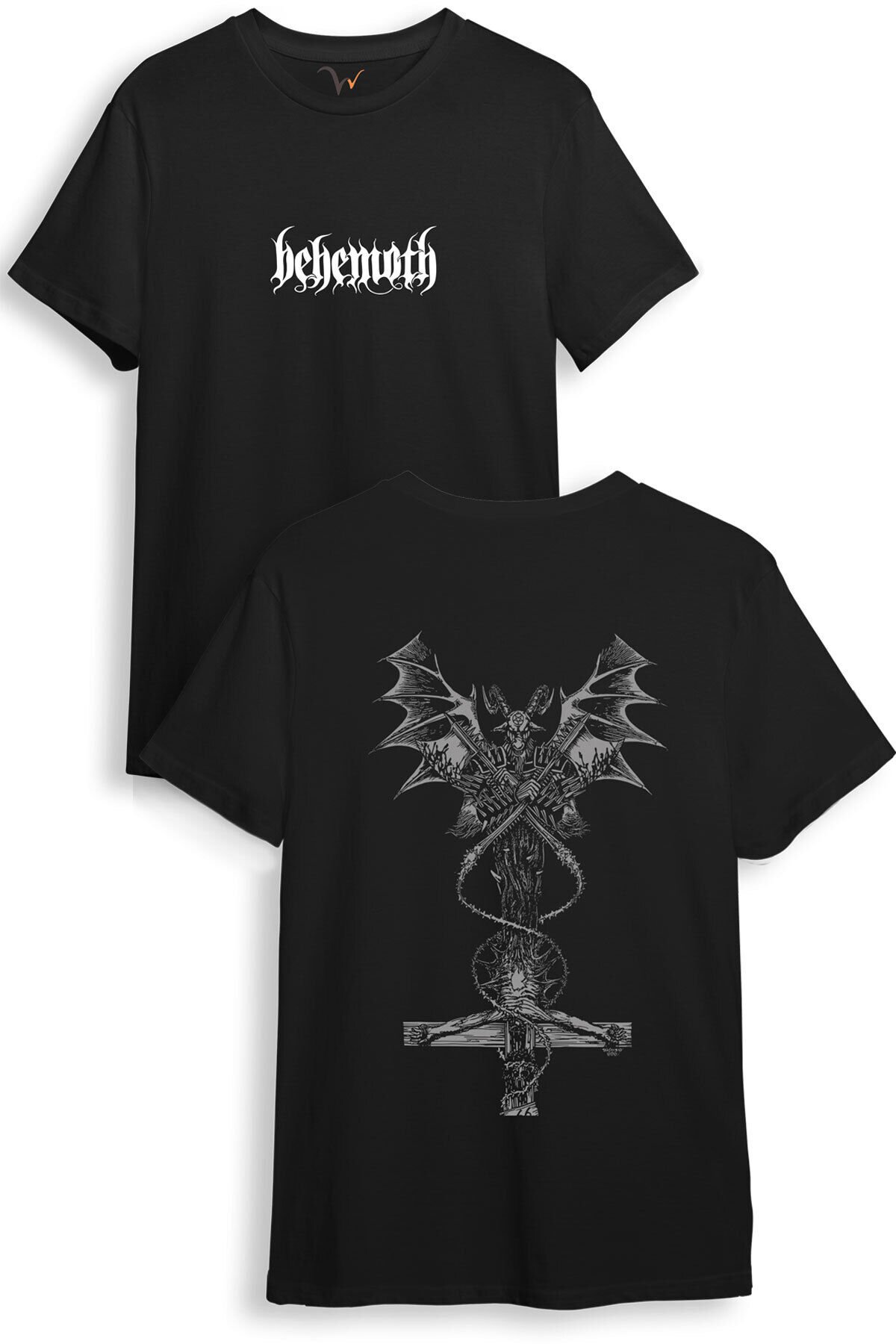 Unisex Streetwear Behemoth Ön Arka Baskılı Şık Tasarımlı %100 Pamuk Bisiklet Yaka Siyah T-shirt Siyah - 2XL