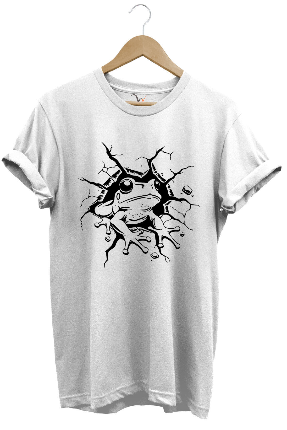 Sevimli Kurbağa Baskılı %100 Pamuk Regular Fit Bisiklet Yaka Haki T-shirt Beyaz - L