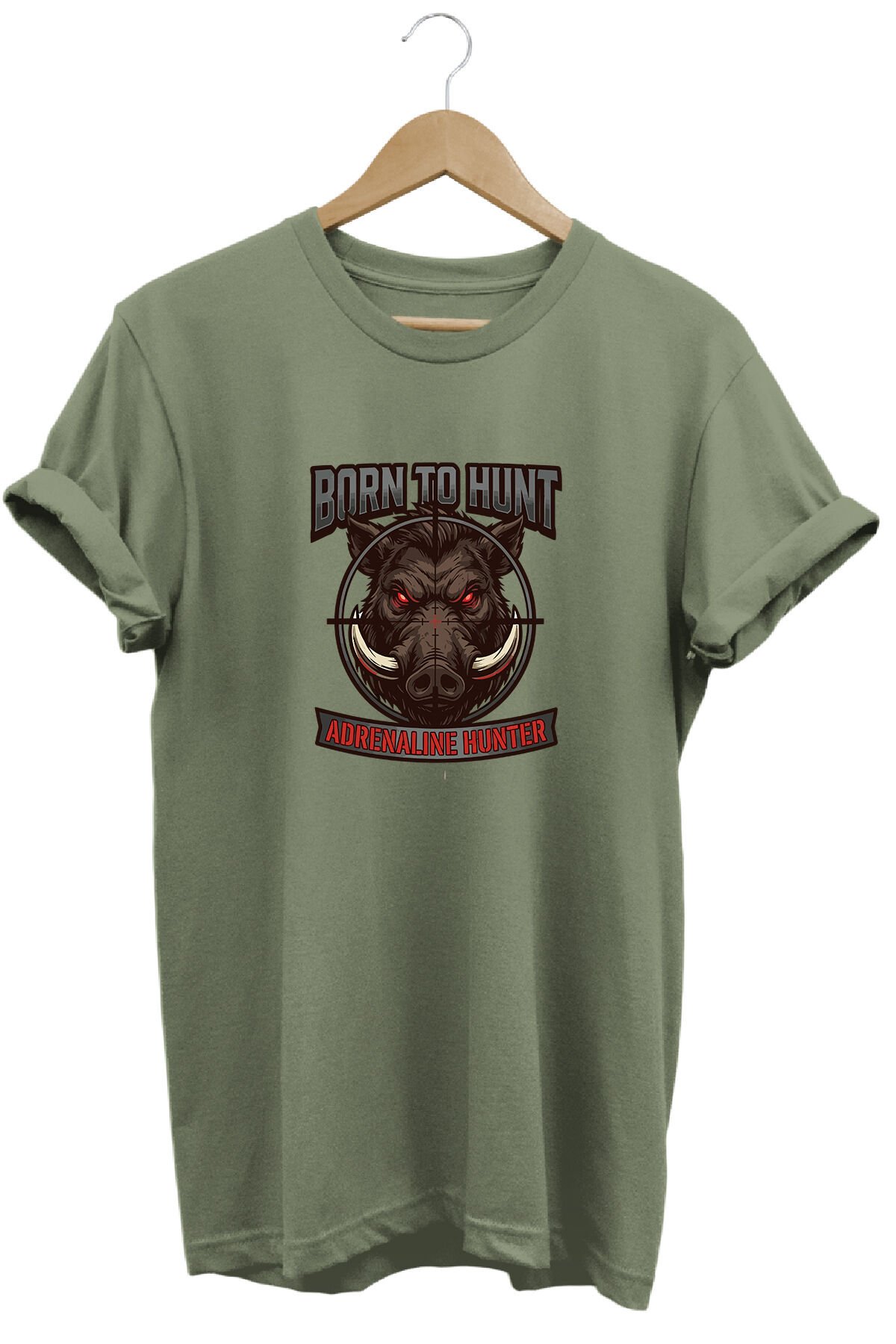 Unisex Yaban Domuzu Hedef Baskılı Arazi ve Atıcılık Tişörtü Outdoor Haki - 3XL