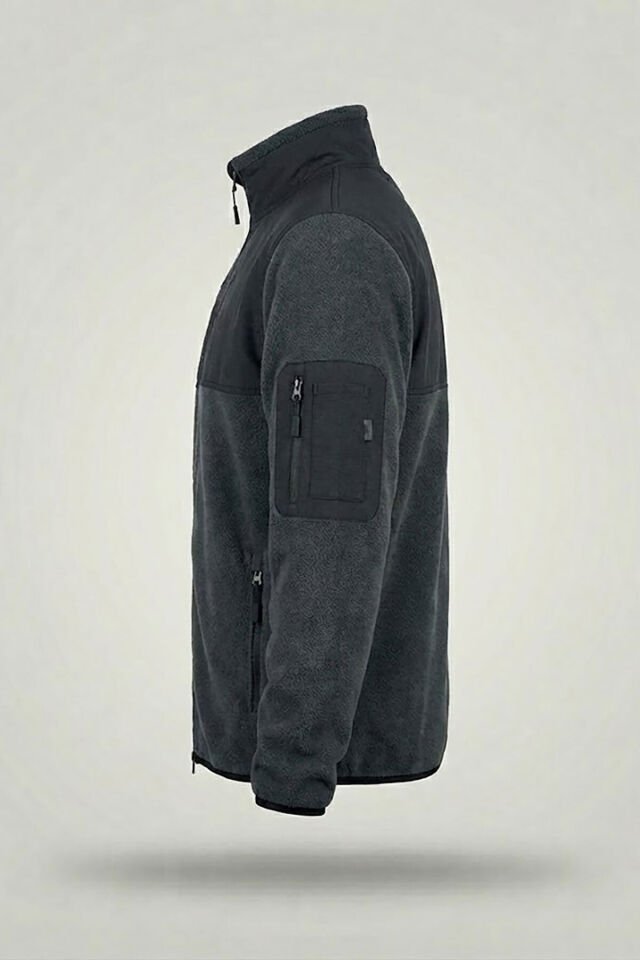 Avcılık Hunter Yazı Baskılı Dik Yaka Garnili Softshell Polar Ceket Gri - L