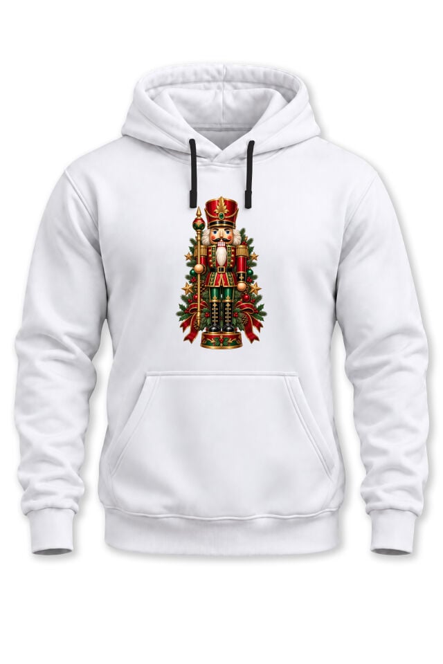 Unisex Yılbaşı Temalı Fındıkkıran Asker Figürü Baskılı Kapüşonlu Sweatshirt Hoodie