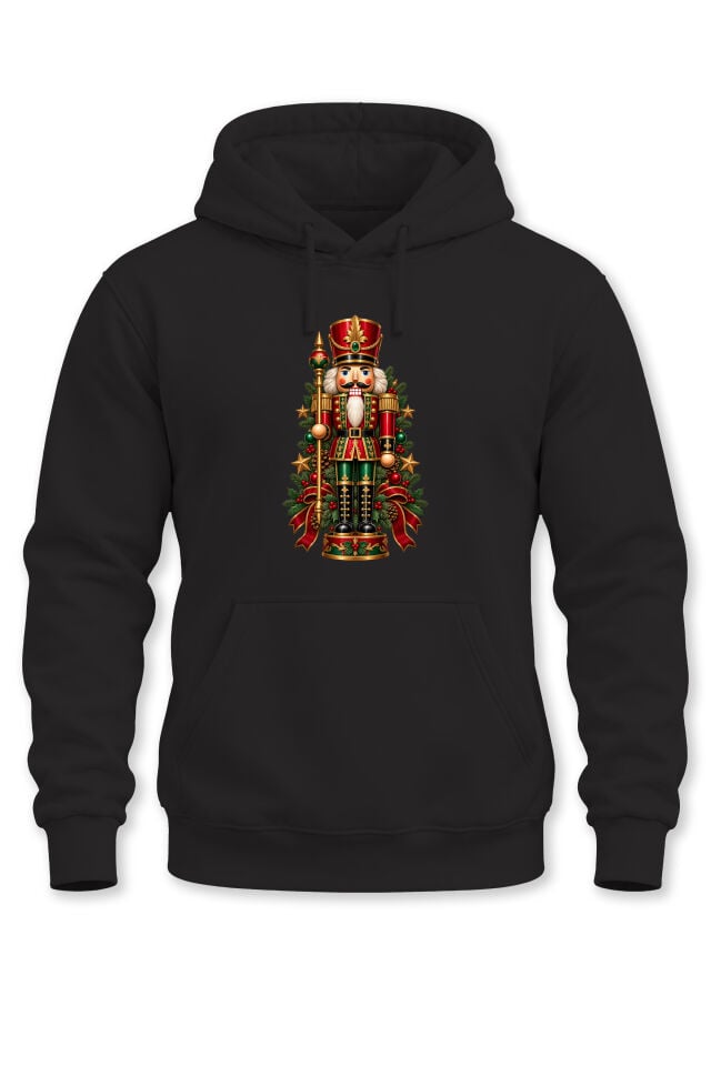 Unisex Yılbaşı Temalı Fındıkkıran Asker Figürü Baskılı Kapüşonlu Sweatshirt Hoodie