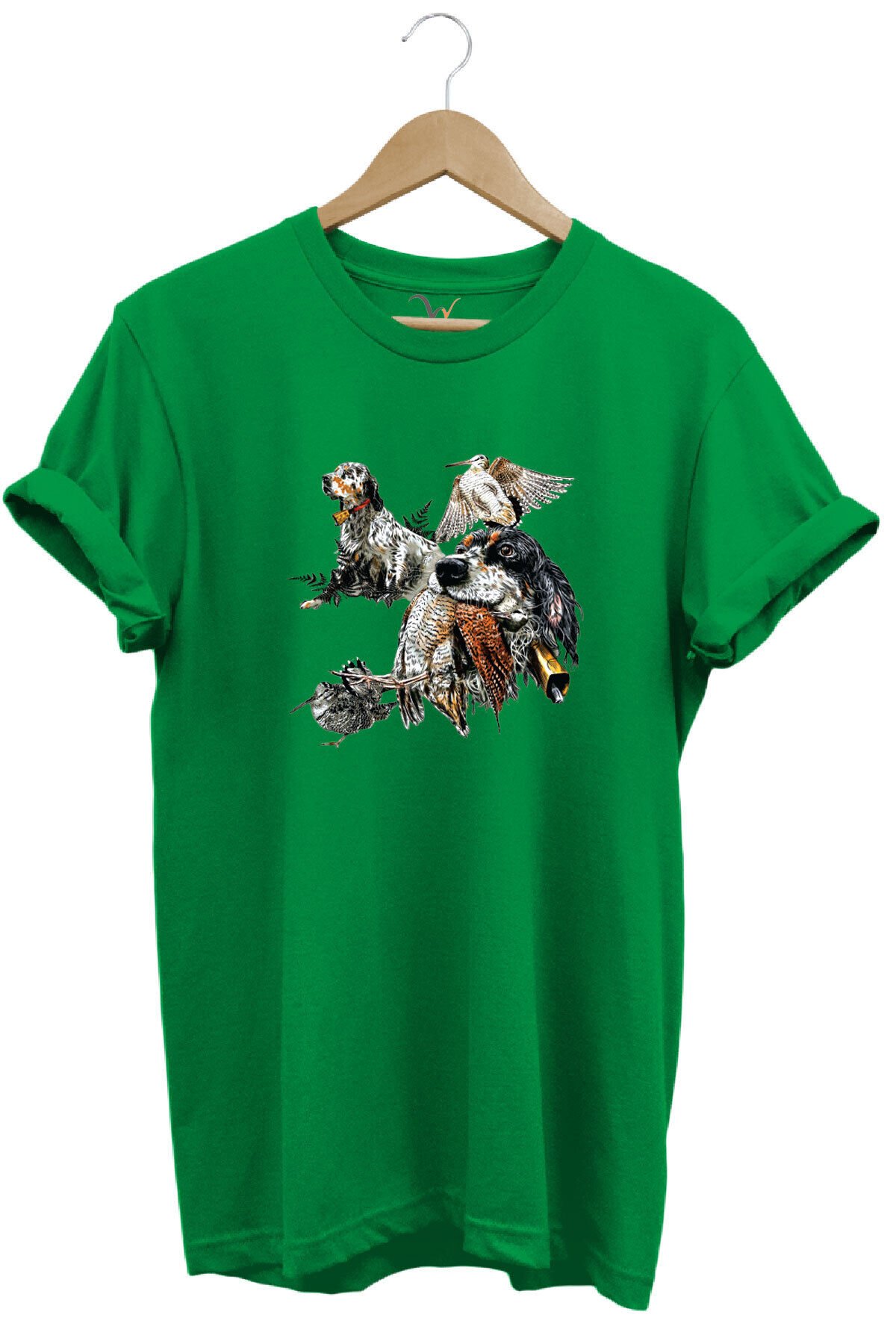 Hunting Outdoor English Setter Çulluk Baskılı %100 Pamuk Regular Fit Bisiklet Yaka T-shirt Yeşil - L
