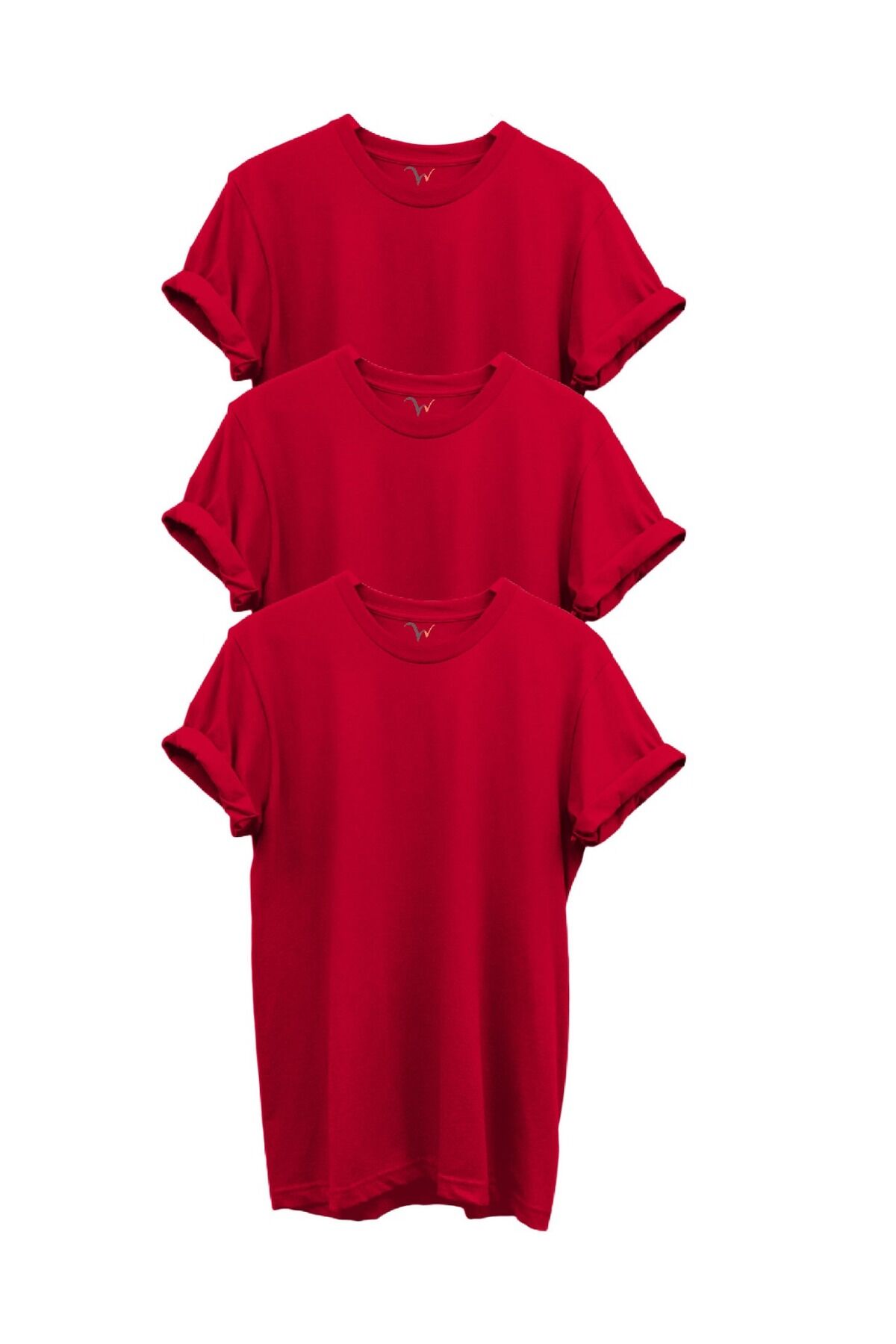 3'lü Turuncu %100 Pamuk Regular Fit Bisiklet Yaka Premium Turuncu T-shirt Kırmızı - L