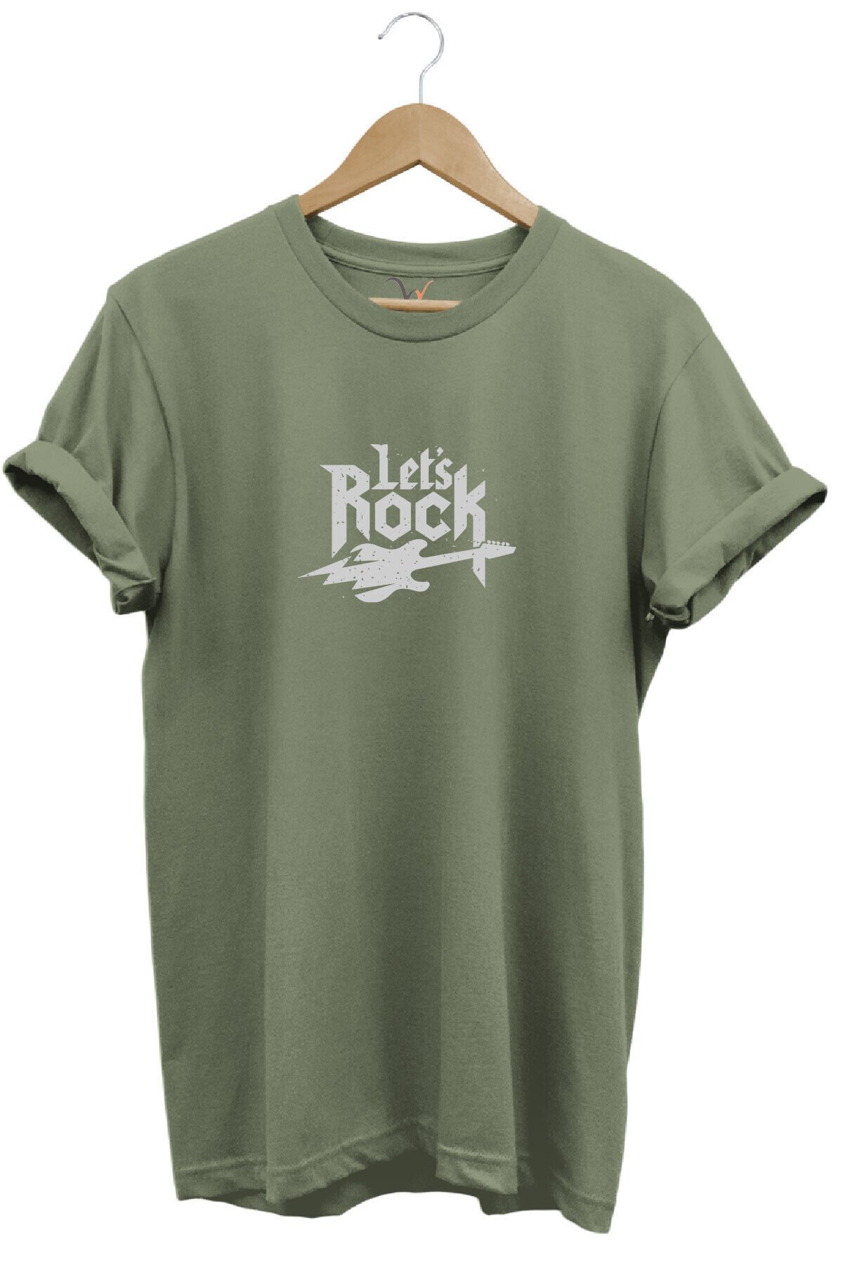 Lets Rock Elektro Gitar Baskılı Festival %100 Pamuk Regular Fit Bisiklet Yaka Mavi T-shirt Haki - M