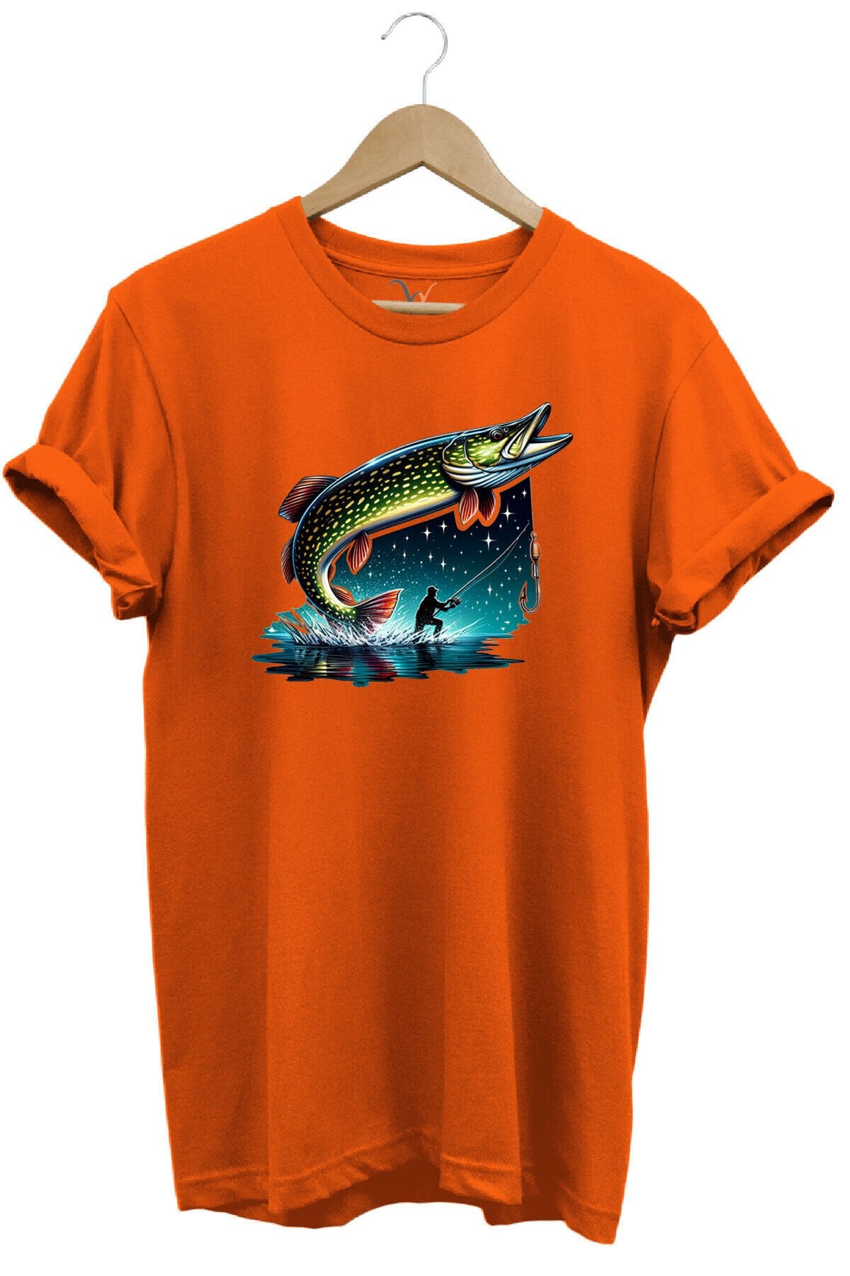 Fishing Avcılık Sazan Balığı Tasarım Baskılı %100 Pamuk Regular Fit T-shirt Turuncu - S