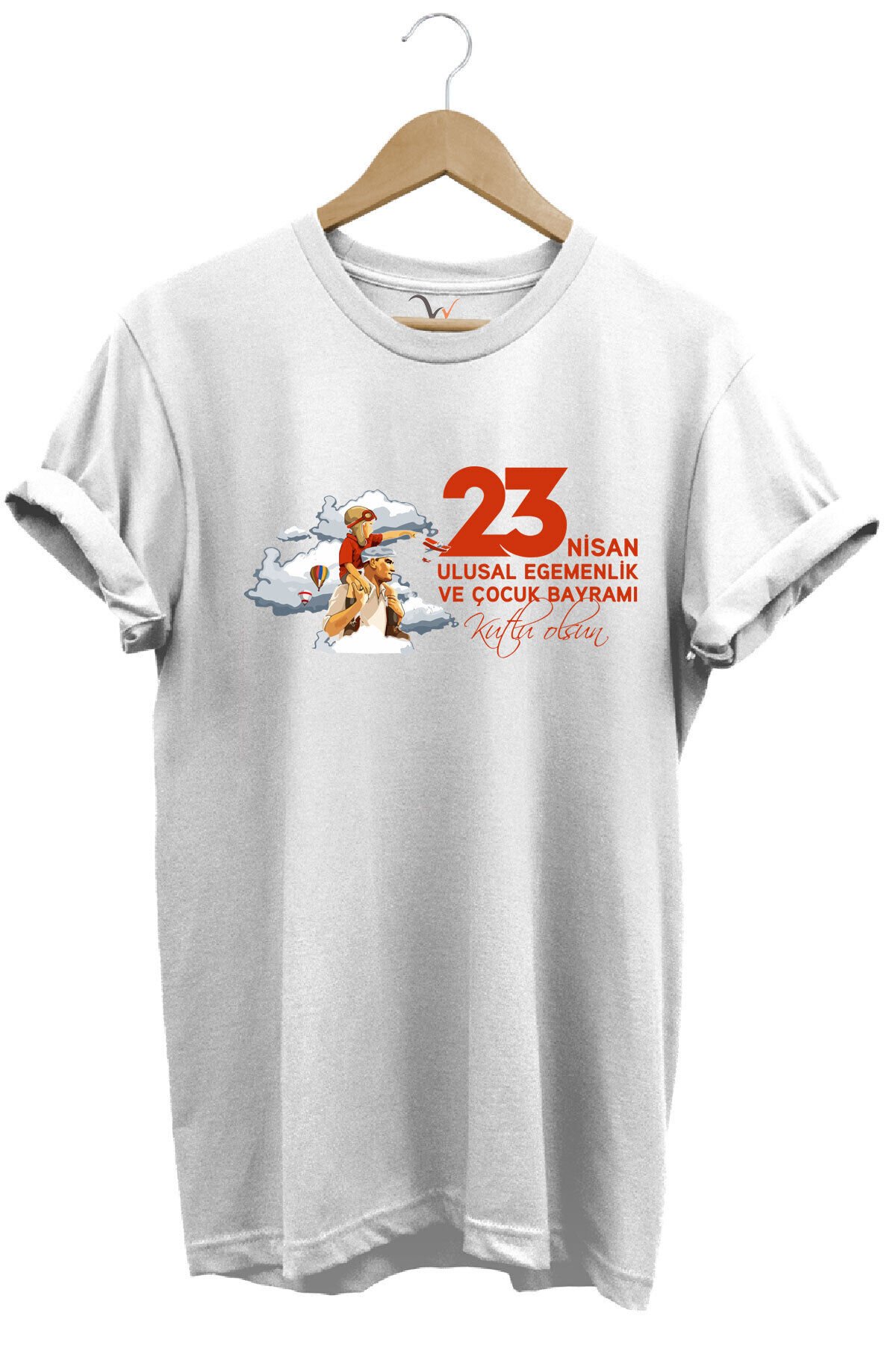 23 Nisan Çocuk Bayramı Mustafa Kemal ATATÜRK Baskılı %100 Pamuk Regular Fit Bisiklet Yaka T-Shirt Beyaz - S