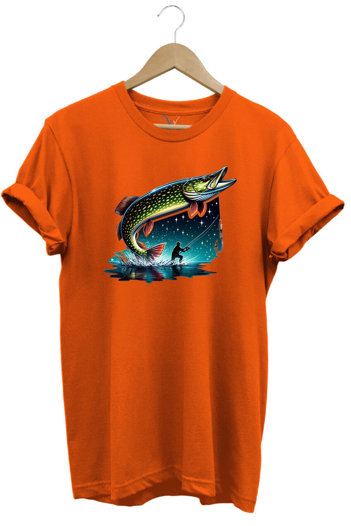 Fishing Avcılık Sazan Balığı Tasarım Baskılı %100 Pamuk Regular Fit T-shirt Turuncu - M