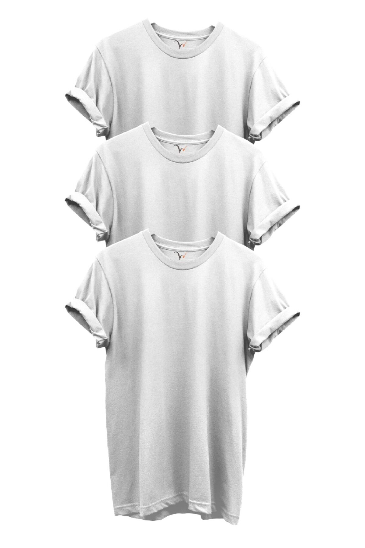 3'lü Turuncu %100 Pamuk Regular Fit Bisiklet Yaka Premium Turuncu T-shirt Beyaz - M