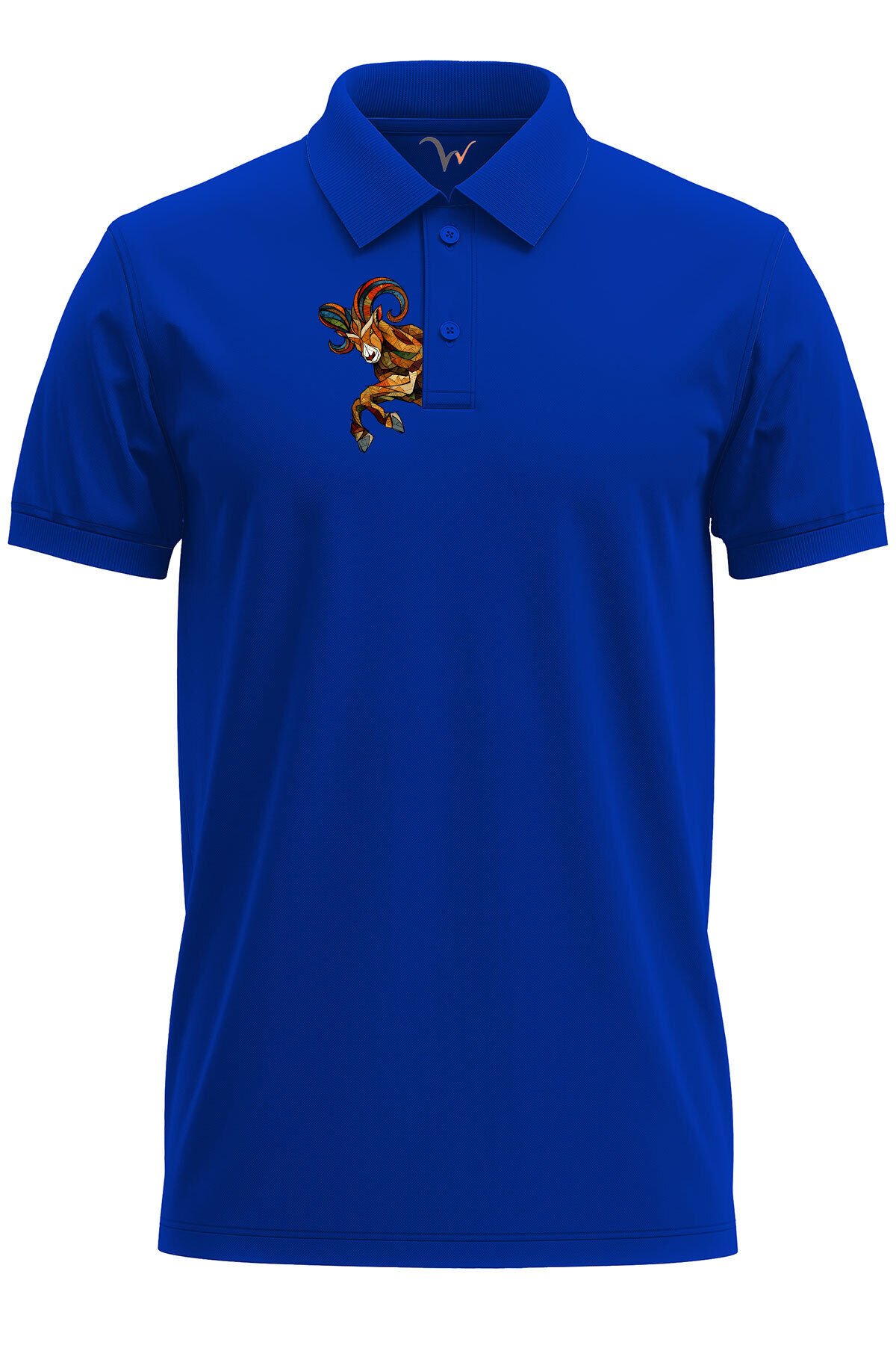 Outdoor Stil Dağ Keçisi Göğüs Baskılı Regular Fit %100 Pamuk Polo Yaka T-Shirt Saks Mavi - L