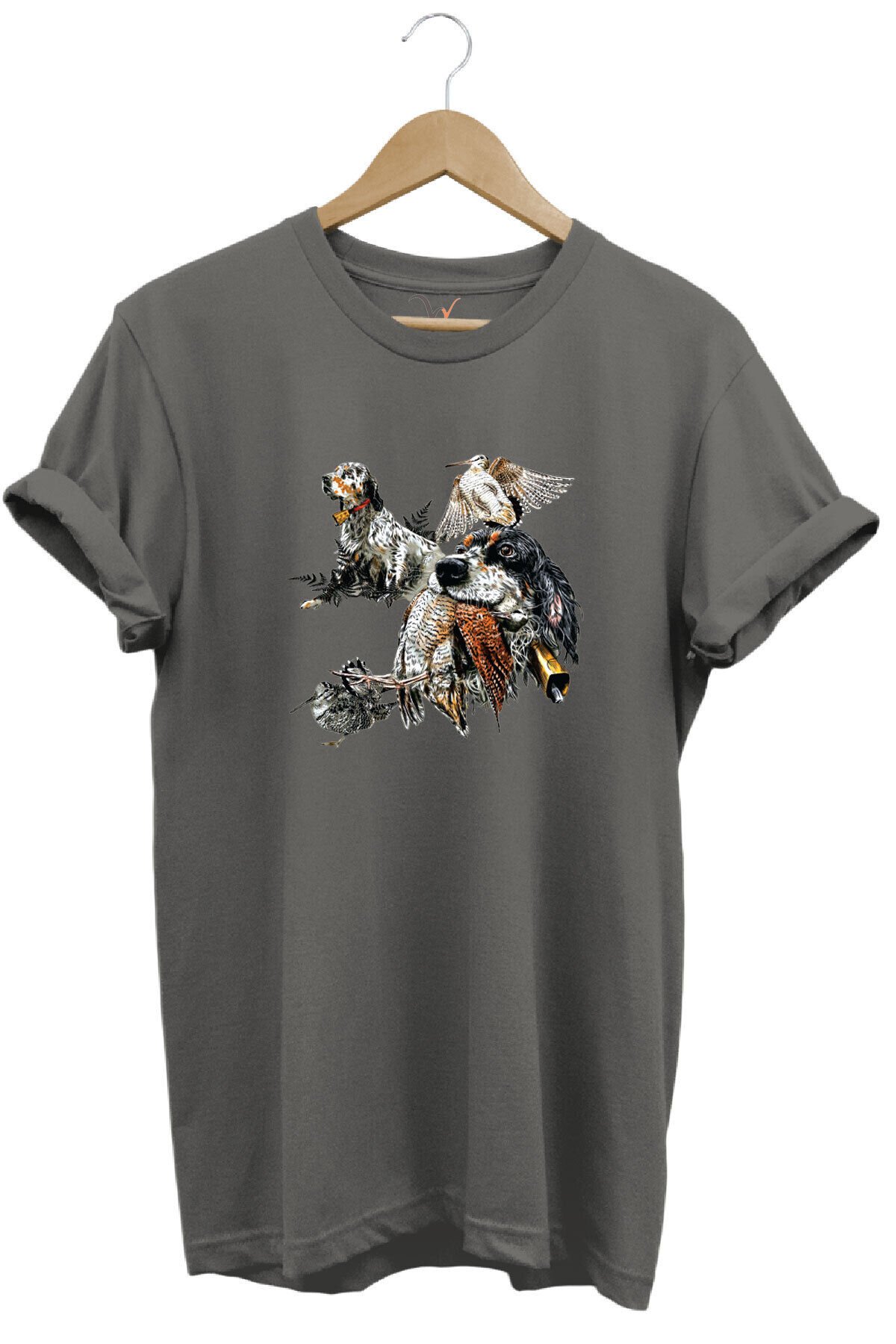 Hunting Outdoor English Setter Çulluk Baskılı %100 Pamuk Regular Fit Bisiklet Yaka T-shirt Antrasit - M