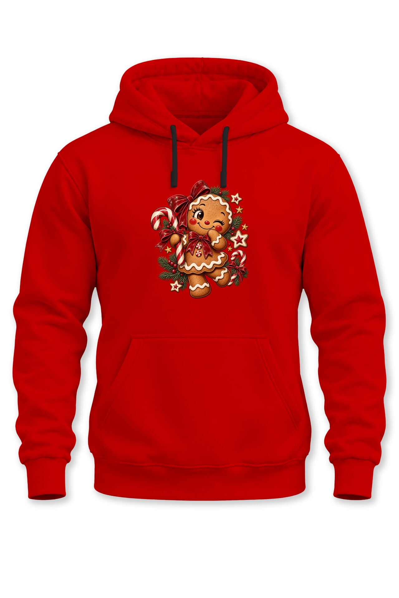 Unisex Yılbaşı Temalı Sevimli Gingerbread Kurabiye Baskılı Kapüşonlu Sweatshirt Hoodie