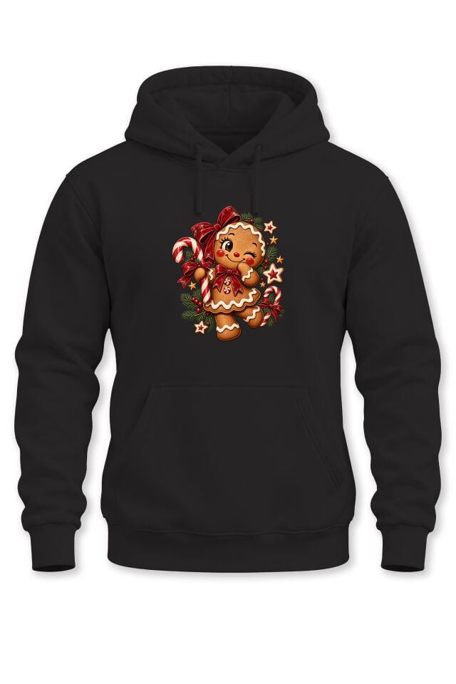 Unisex Yılbaşı Temalı Sevimli Gingerbread Kurabiye Baskılı Kapüşonlu Sweatshirt Hoodie