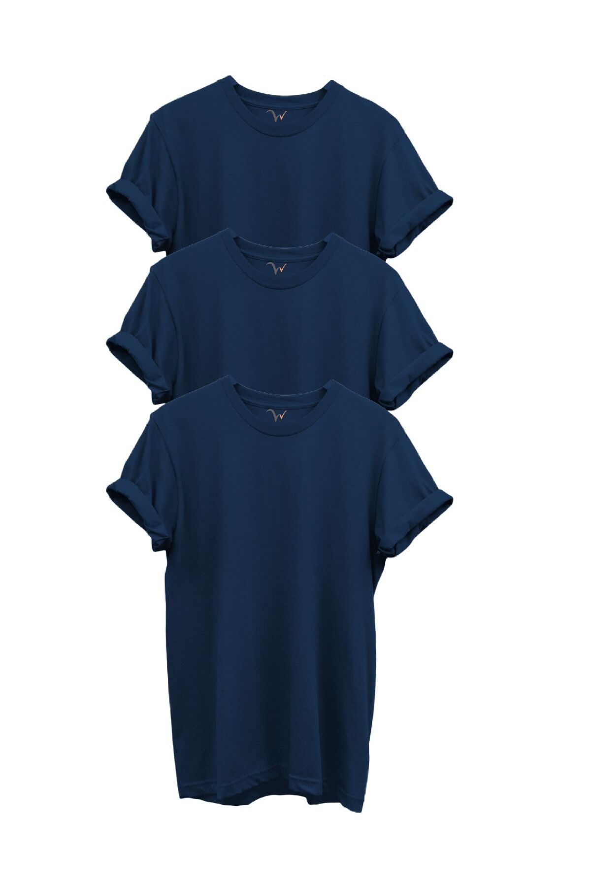 3'lü Turuncu %100 Pamuk Regular Fit Bisiklet Yaka Premium Turuncu T-shirt Lacivert - 2XL