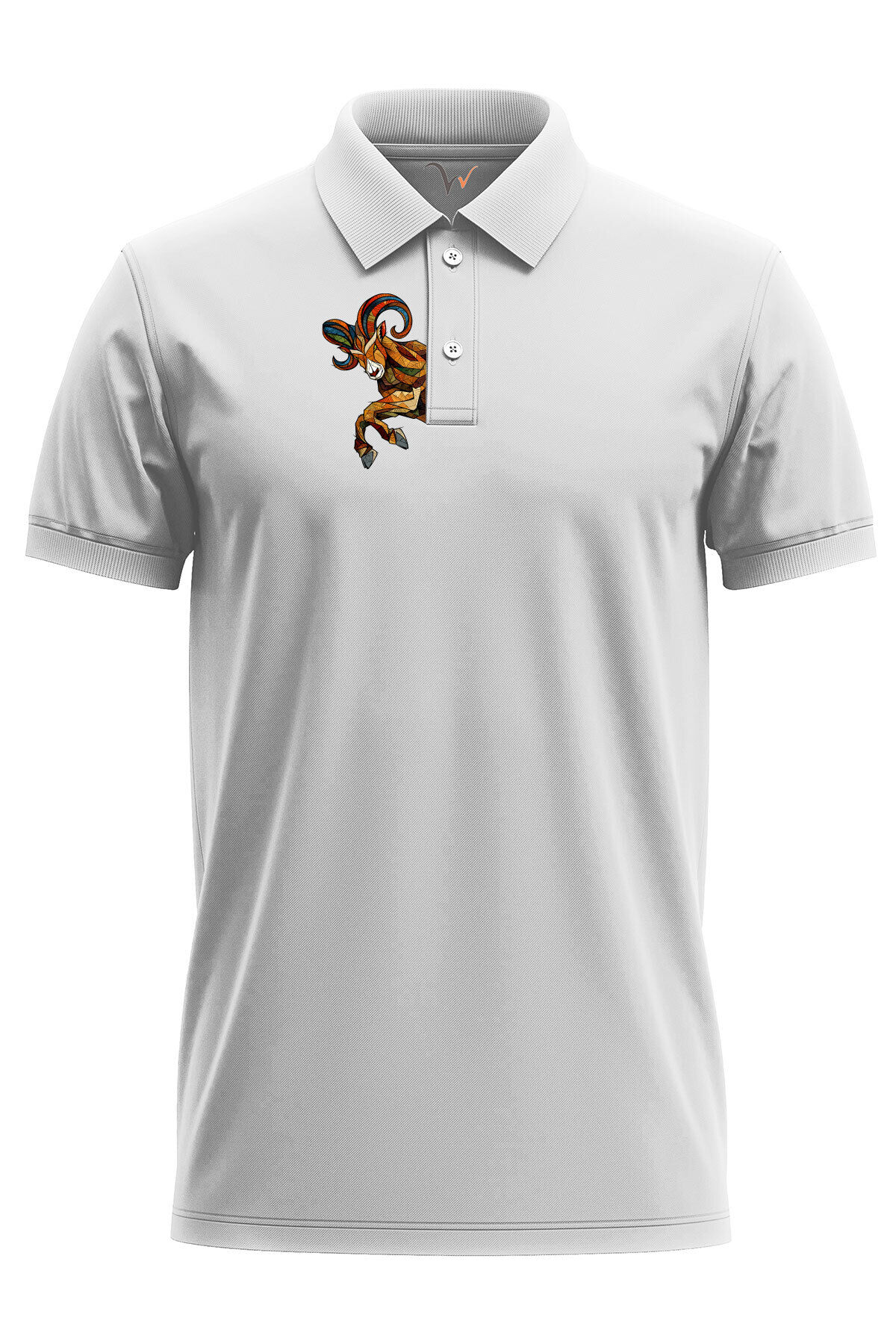 Outdoor Stil Dağ Keçisi Göğüs Baskılı Regular Fit %100 Pamuk Polo Yaka T-Shirt Beyaz - XL