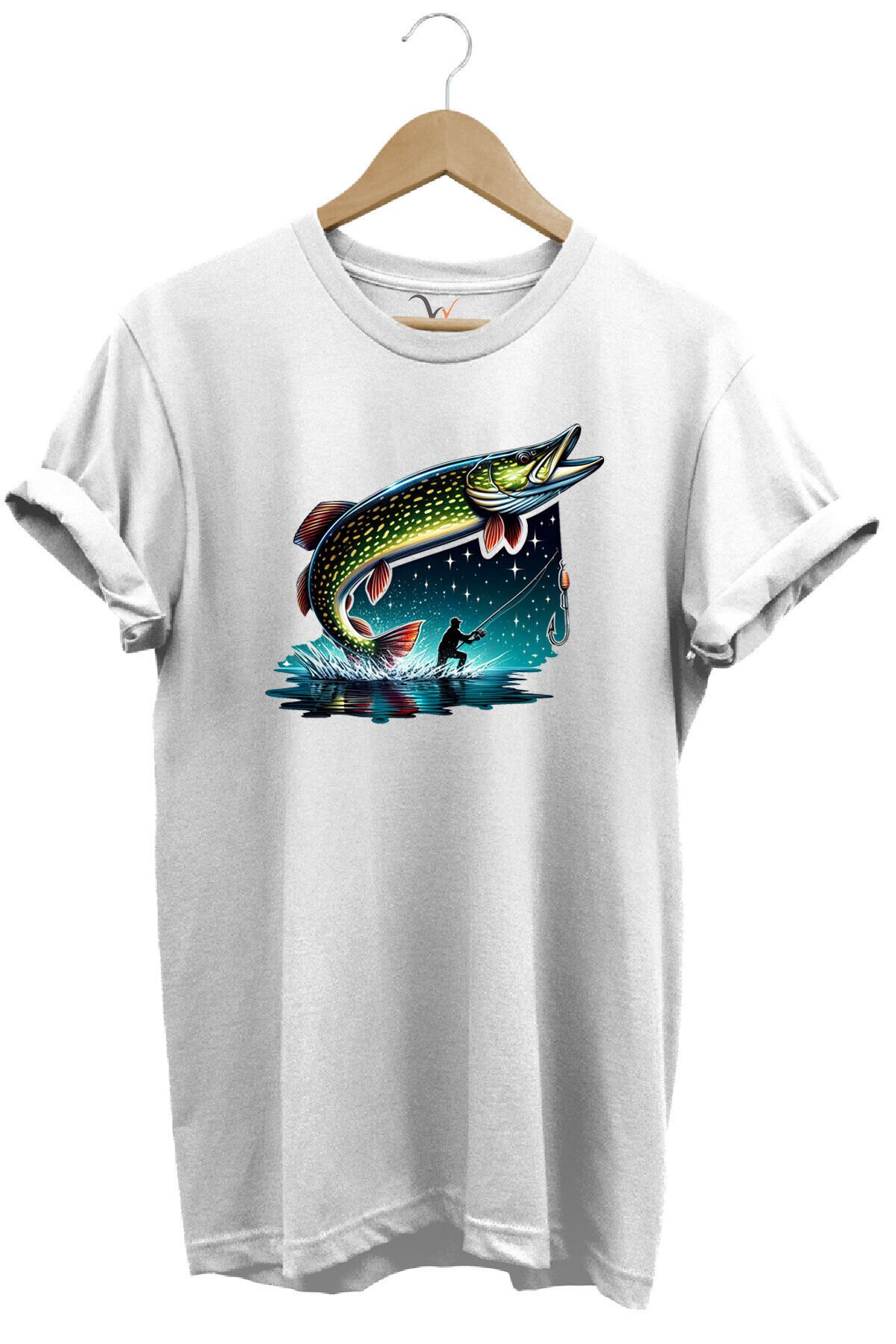 Fishing Avcılık Sazan Balığı Tasarım Baskılı %100 Pamuk Regular Fit T-shirt Beyaz - 2XL