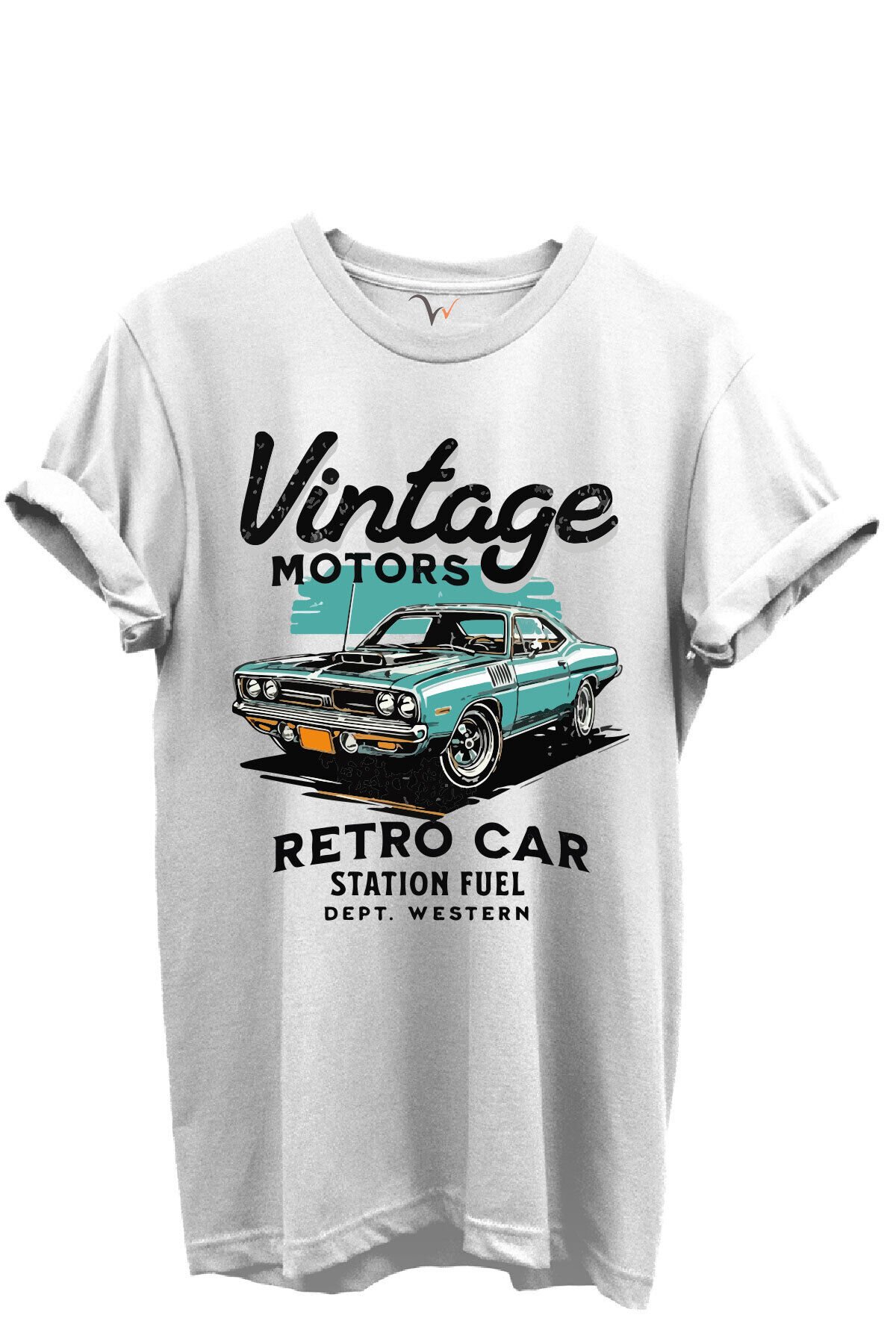 Vintage Motors Yazılı Retro Araba Baskılı %100 Pamuk Regular Fit Unisex T-Shirt Beyaz - XL