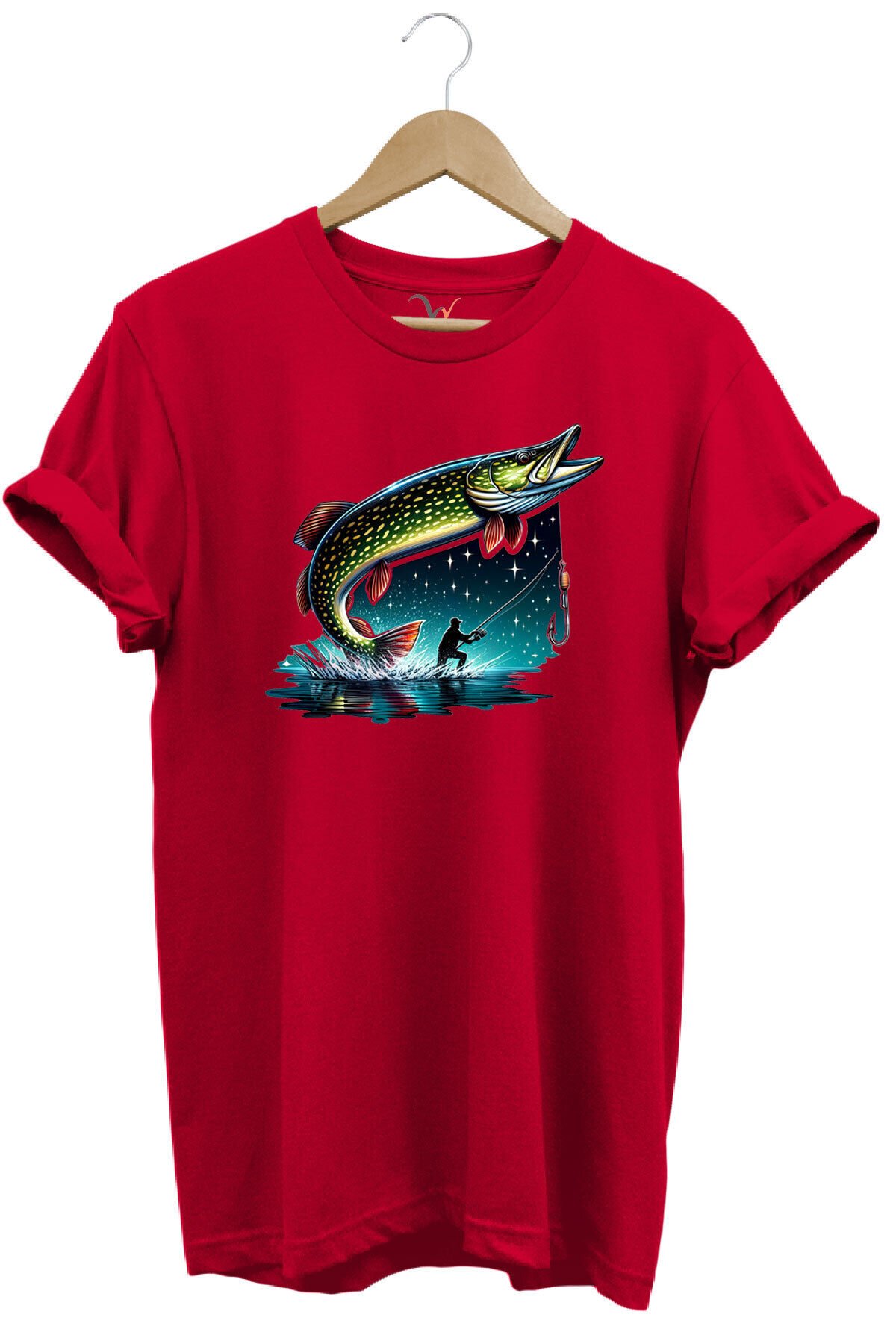 Fishing Avcılık Sazan Balığı Tasarım Baskılı %100 Pamuk Regular Fit T-shirt Kırmızı - L