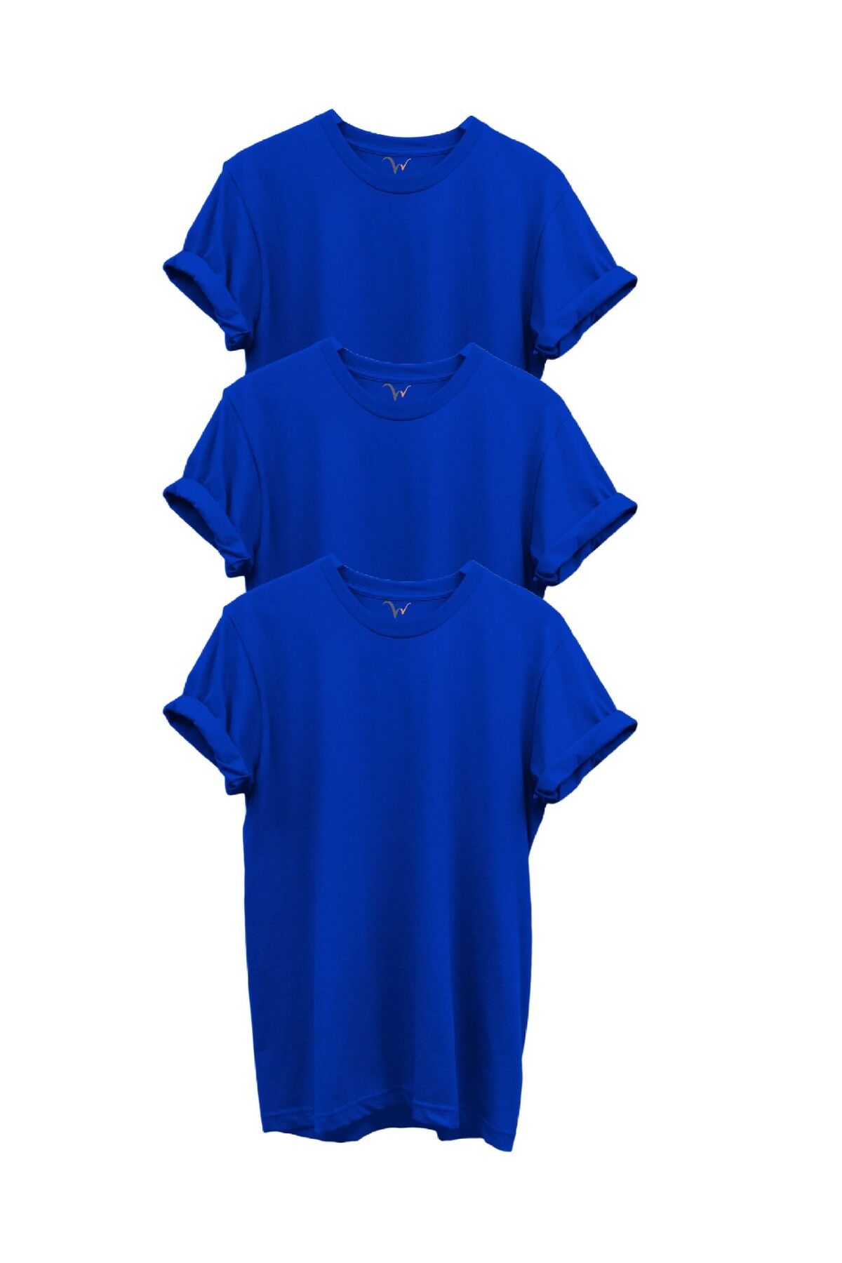 3'lü Turuncu %100 Pamuk Regular Fit Bisiklet Yaka Premium Turuncu T-shirt Mavi - S