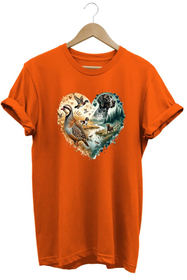 Unisex Çulluk ve Arazi Köpeği Baskılı Doğa Tişörtü Outdoor Kamp Giyimi Turuncu - 2XL