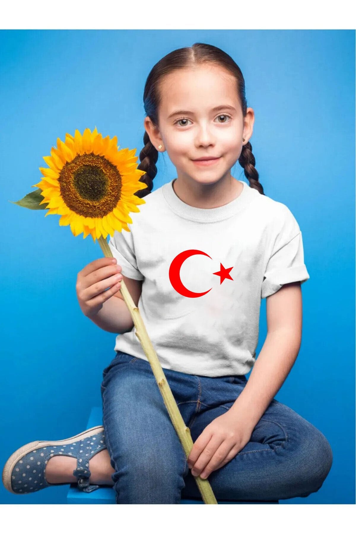 23 Nisan Çocuk Bayramı Ay Yıldız Türkiye Tasarım Baskılı Regular Fit %100 Pamuk Çocuk Beyaz T-shirt Beyaz - 7-8 Yaş