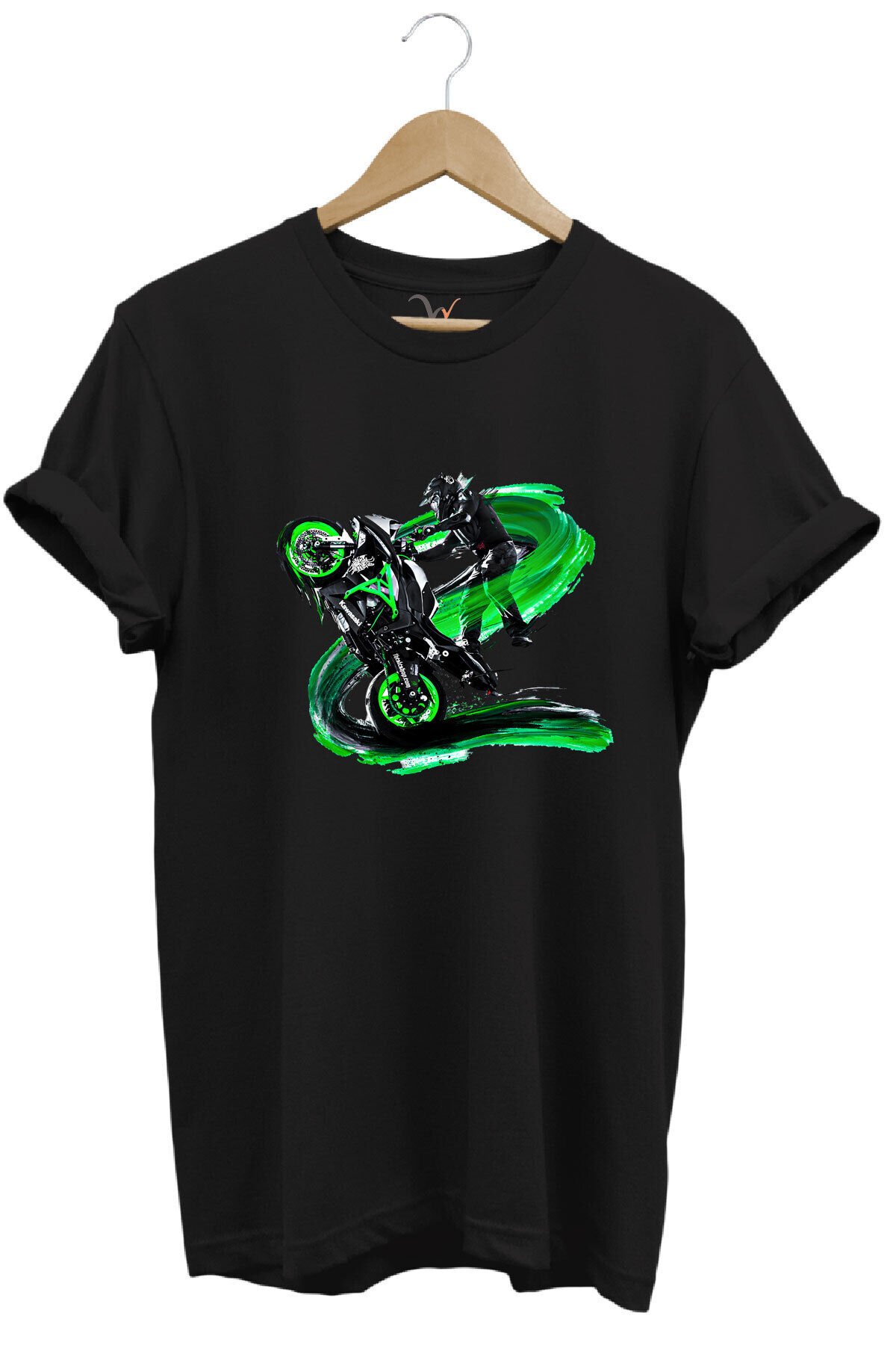 Racing Motosiklet Baskılı Ön Kaldıran Motorcu %100 Pamuk Regular Fit Bisiklet Yaka Turuncu T-shirt Siyah - 3XL