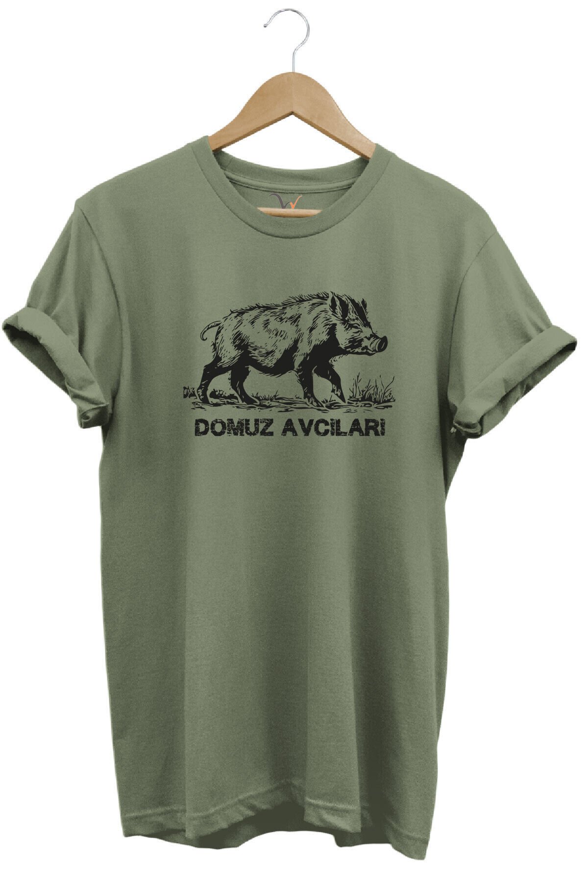 Avcılık Hunter Domuz Avcıları Baskılı Domuz Avı %100 Pamuk Regular Fit Siyah T-shirt Haki Yeşil - 3XL