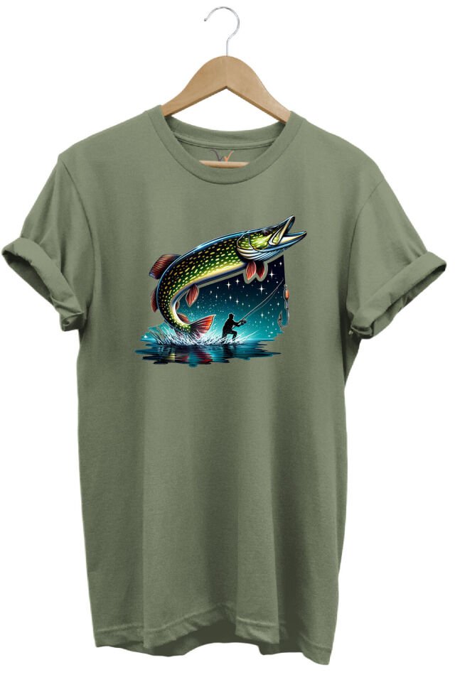 Fishing Avcılık Sazan Balığı Tasarım Baskılı %100 Pamuk Regular Fit T-shirt Haki - S