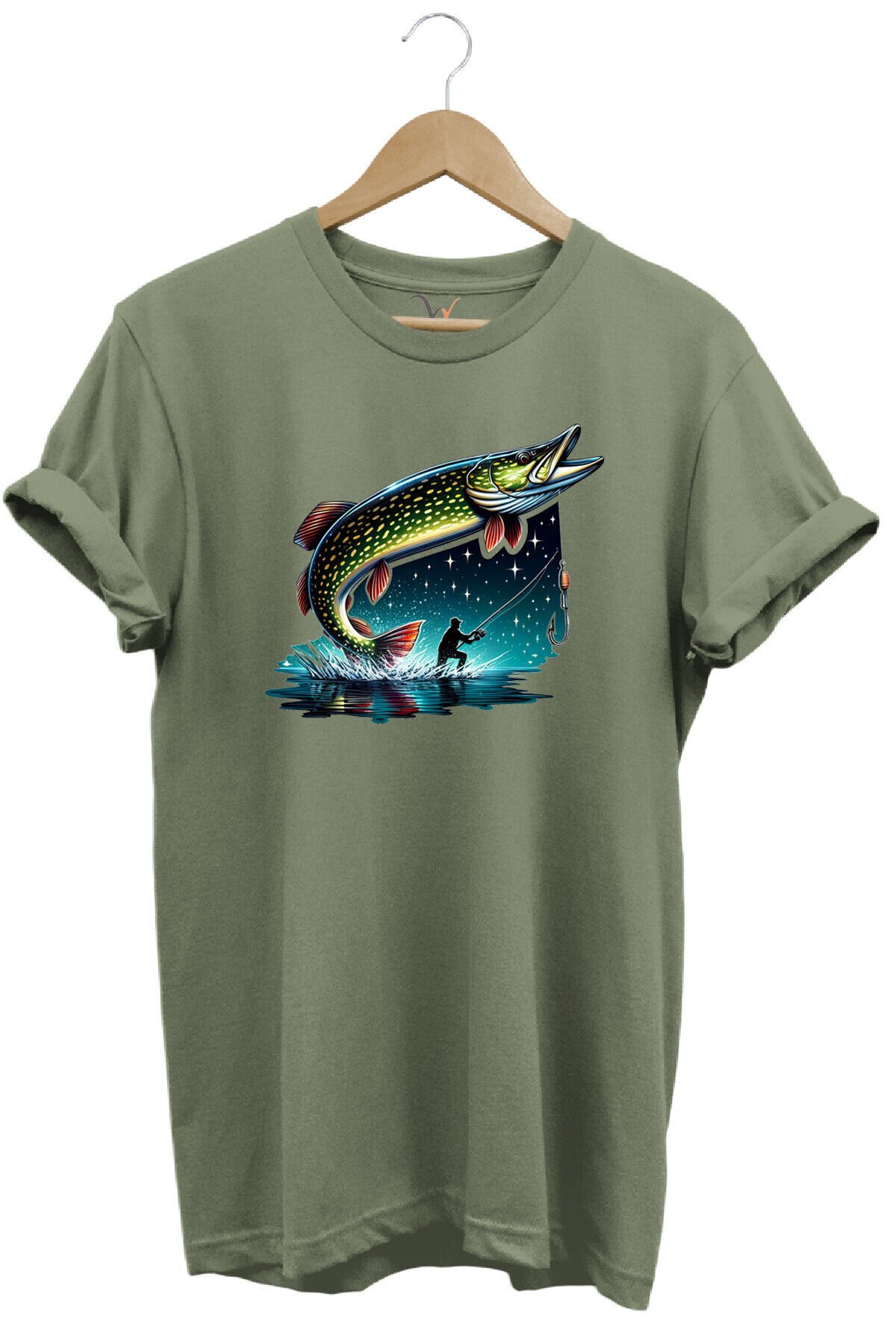 Fishing Avcılık Sazan Balığı Tasarım Baskılı %100 Pamuk Regular Fit T-shirt Haki - 2XL