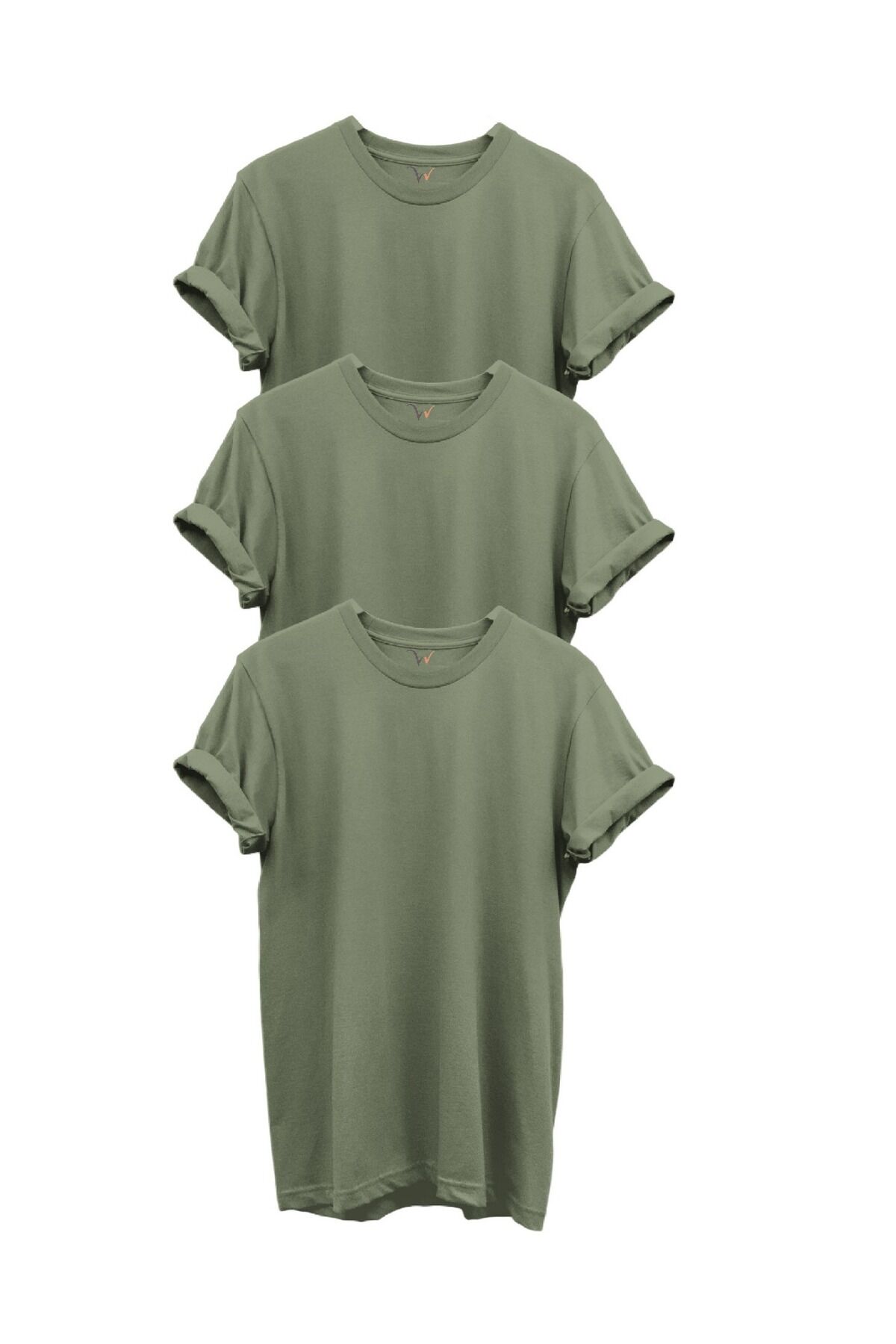 3'lü Turuncu %100 Pamuk Regular Fit Bisiklet Yaka Premium Turuncu T-shirt Haki - 2XL