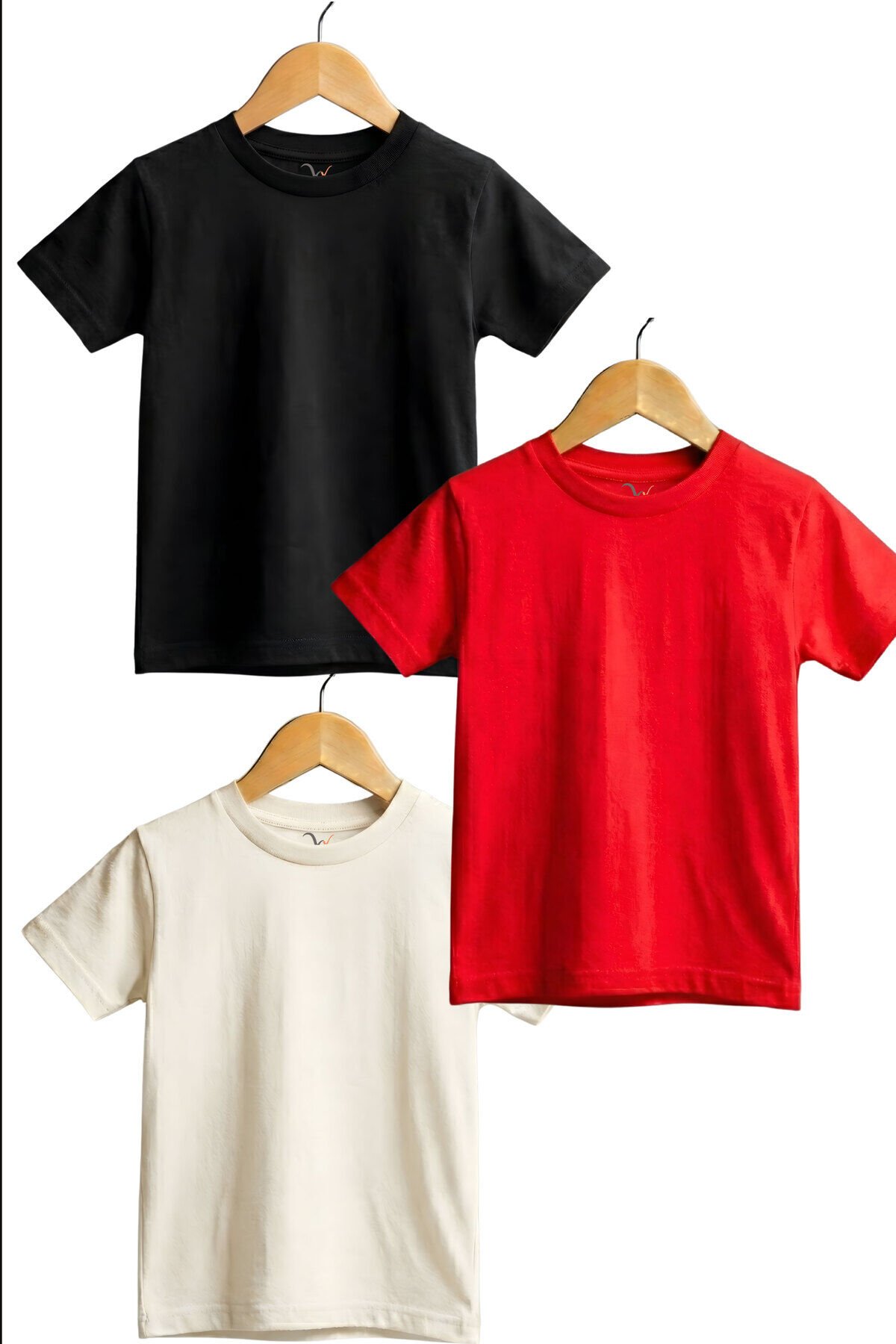 Regular Fit %100 Pamuk Kısa Kollu Çocuk 3'lü T-shirt (Kırmızı,Ekru ,Siyah) 5-6 Yaş