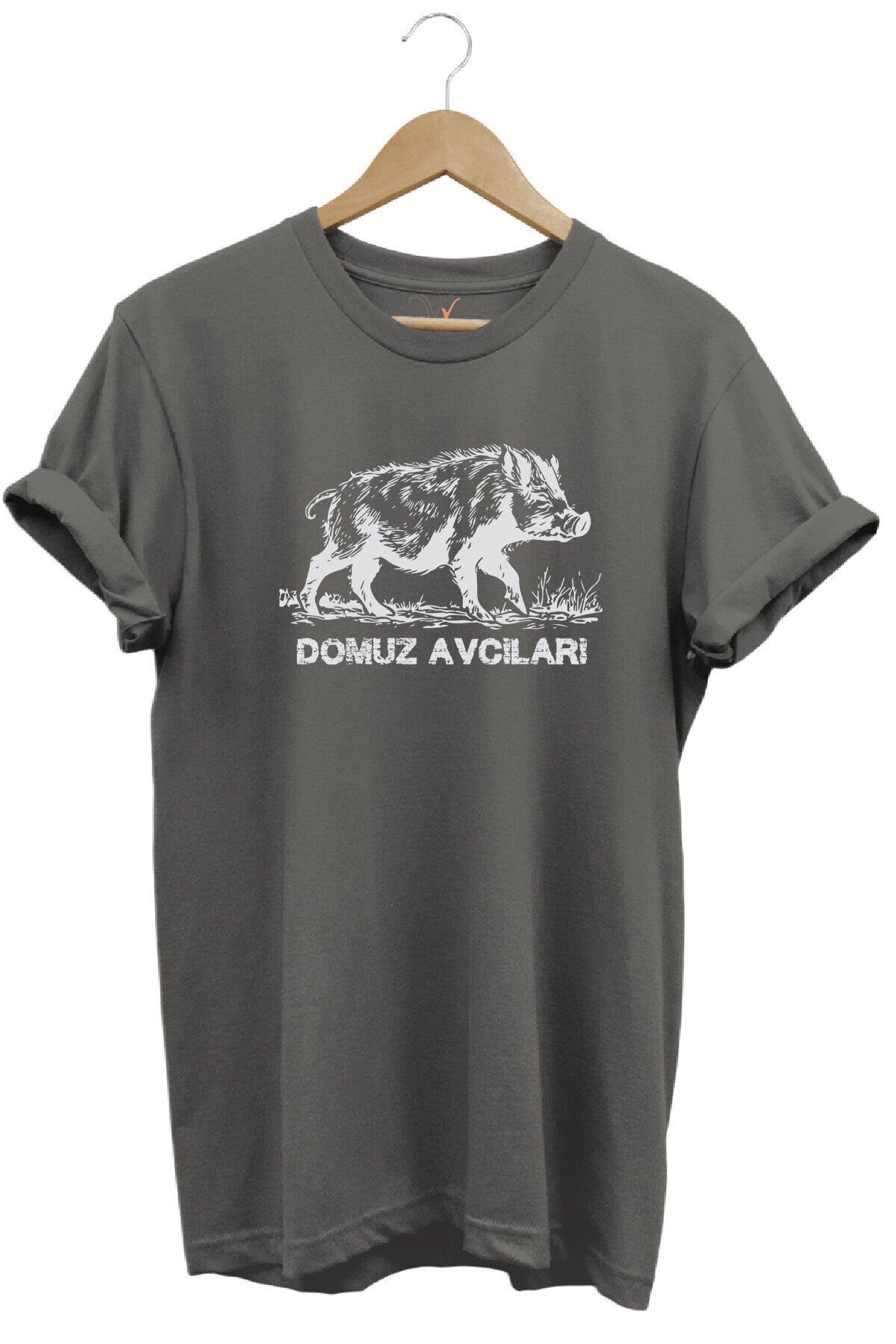 Avcılık Hunter Domuz Avcıları Baskılı Domuz Avı %100 Pamuk Regular Fit Siyah T-shirt Antrasit - S