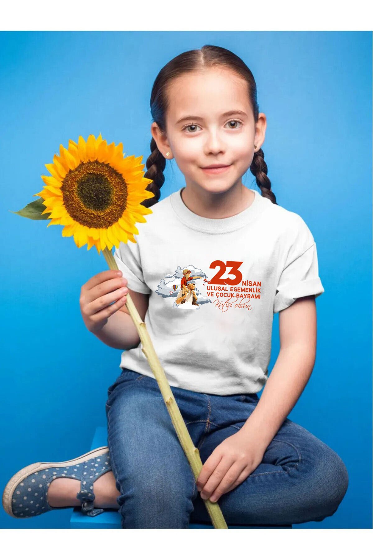 23 Nisan Çocuk Bayramı Mustafa Kemal ATATÜRK Tasarım Baskılı Regular Fit %100 Pamuk Çocuk T-Shirt Beyaz - 11-12 Yaş