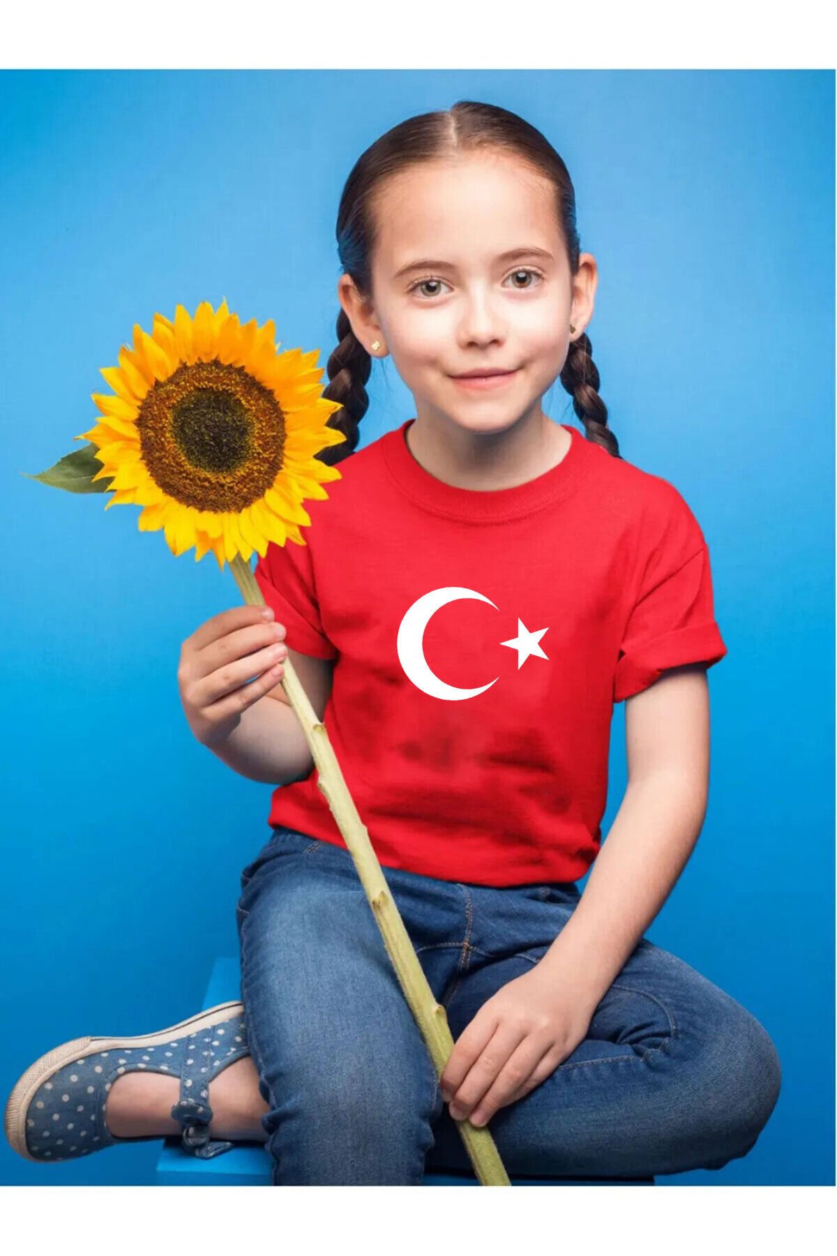 23 Nisan Çocuk Bayramı Ay Yıldız Türkiye Tasarım Baskılı Regular Fit %100 Pamuk Çocuk Beyaz T-shirt Kırmızı - 11-12 Yaş