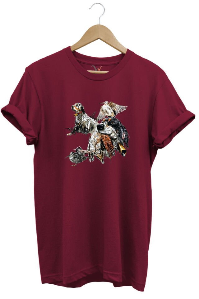 Hunting Outdoor English Setter Çulluk Baskılı %100 Pamuk Regular Fit Bisiklet Yaka T-shirt Bordo - L
