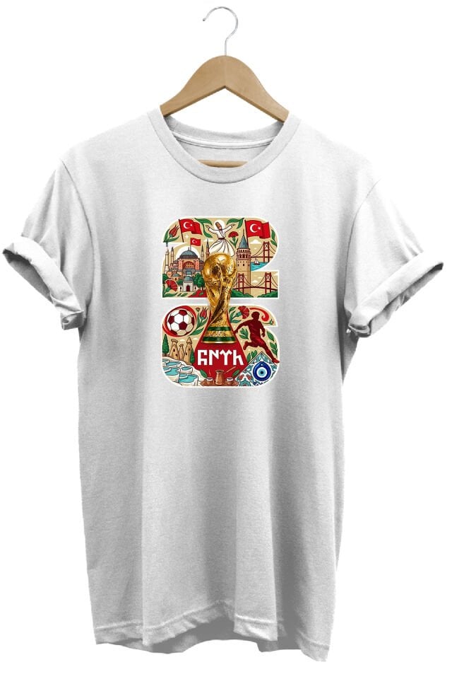 2026 Türkiye ve Futbol Temalı Baskılı Unisex Kısa Kollu Tişört