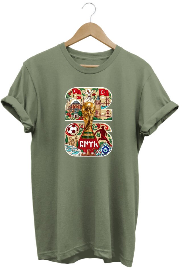 2026 Türkiye ve Futbol Temalı Baskılı Unisex Kısa Kollu Tişört