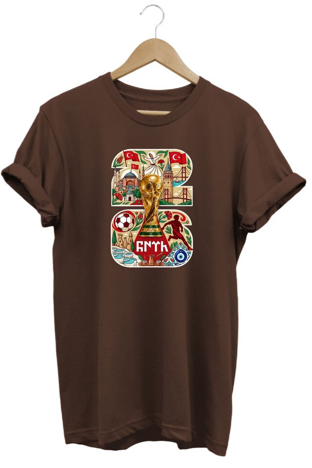2026 Türkiye ve Futbol Temalı Baskılı Unisex Kısa Kollu Tişört