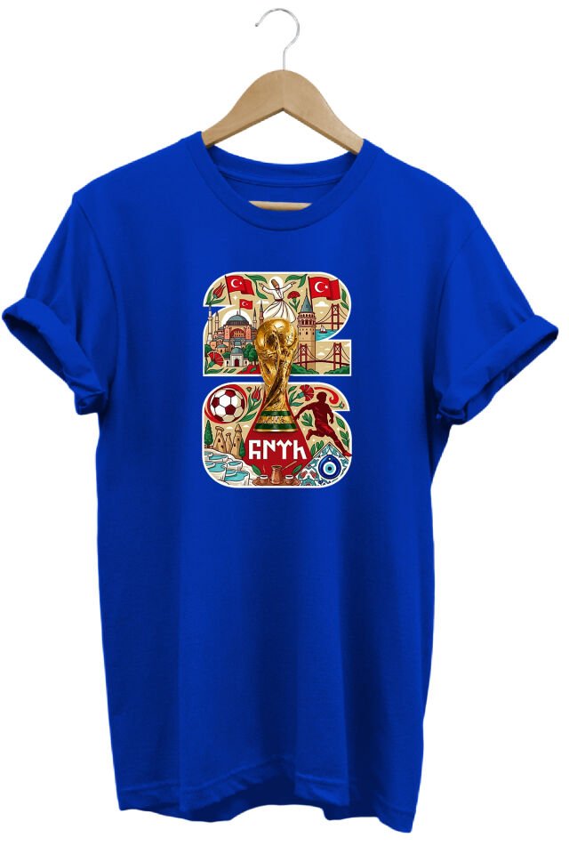 2026 Türkiye ve Futbol Temalı Baskılı Unisex Kısa Kollu Tişört
