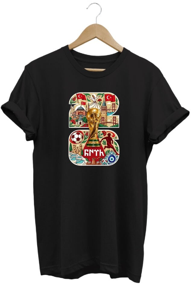 2026 Türkiye ve Futbol Temalı Baskılı Unisex Kısa Kollu Tişört